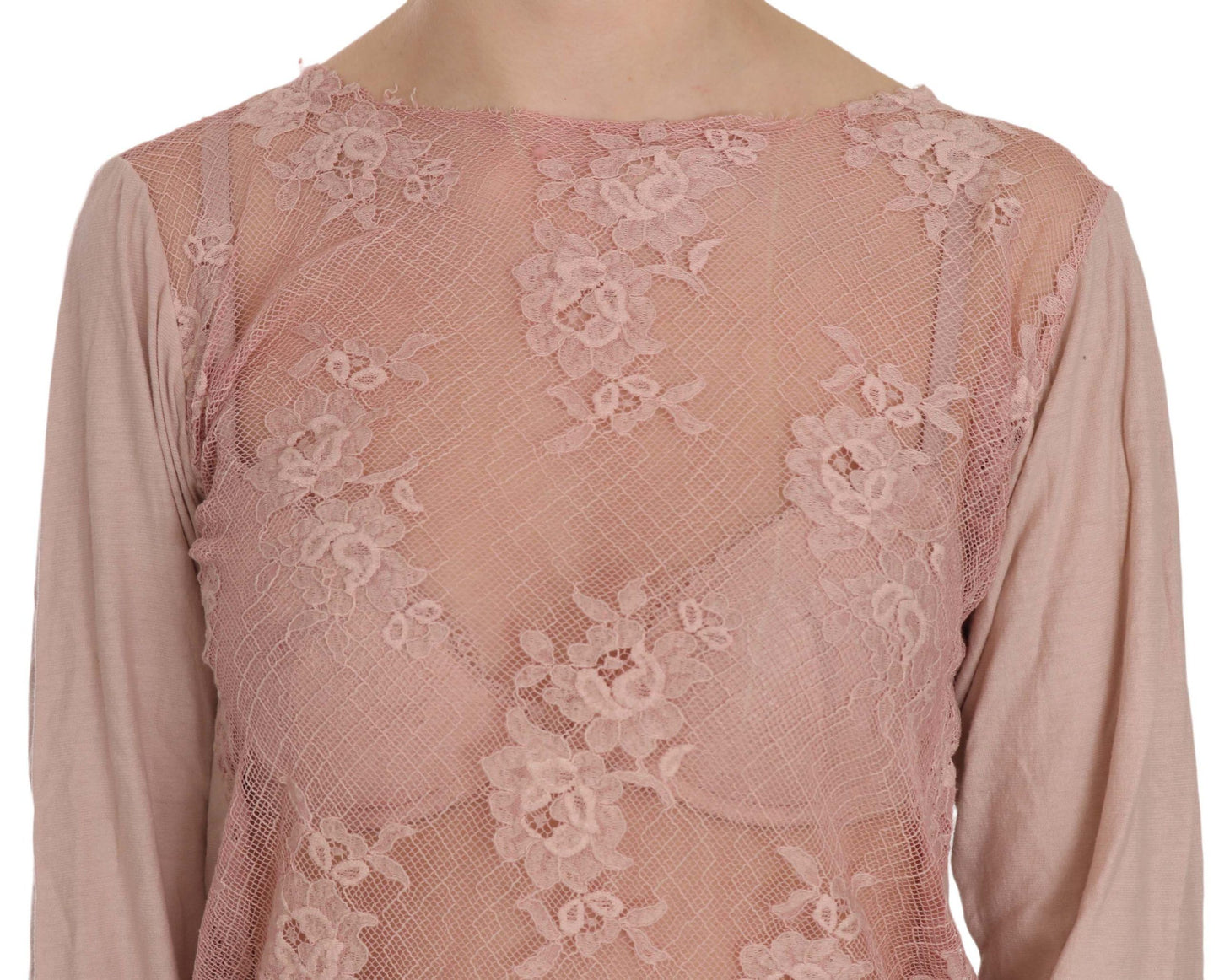 PINK MEMORIES Blouse à manches longues en dentelle rose, transparente