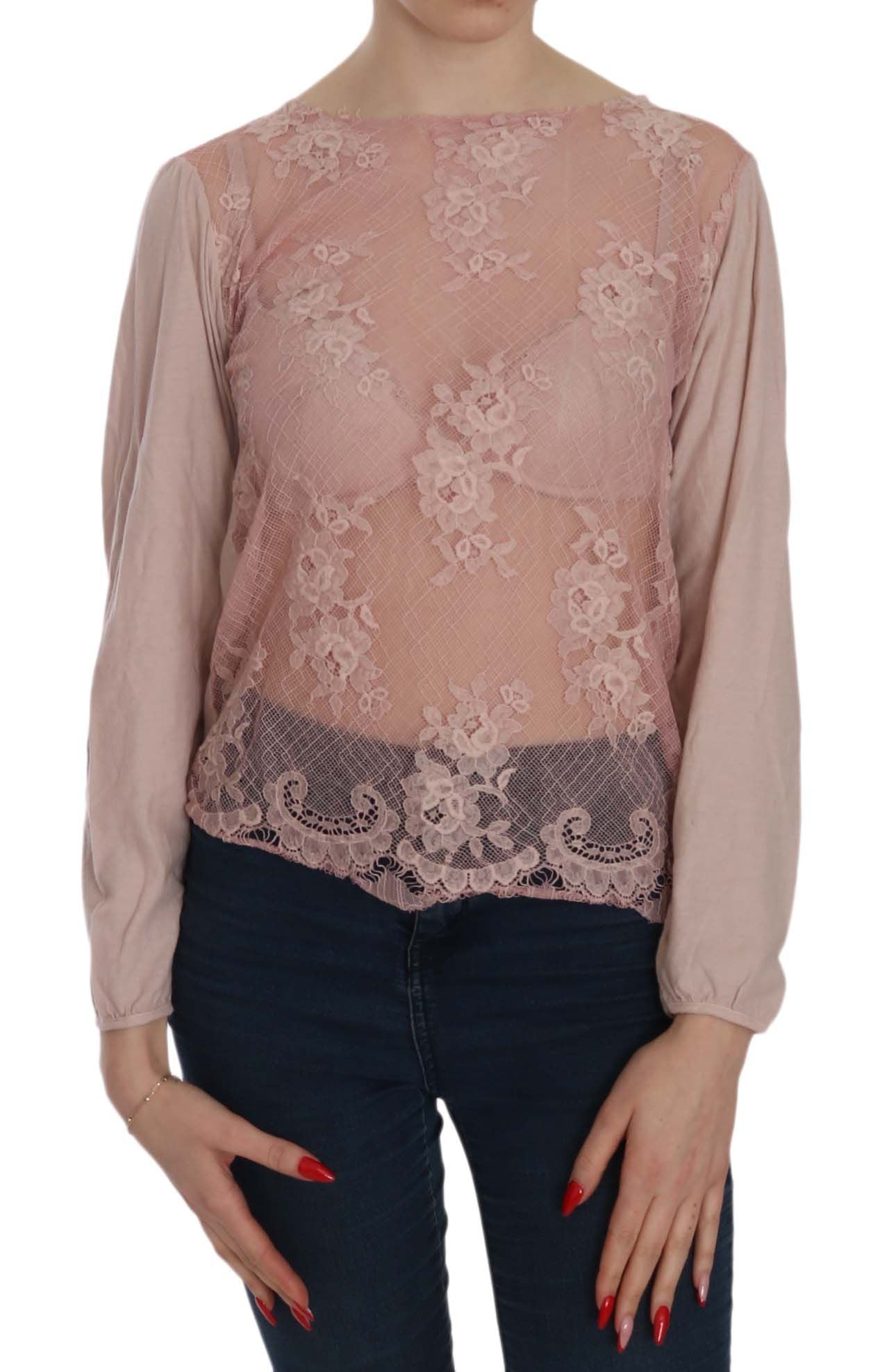 PINK MEMORIES Blouse à manches longues en dentelle rose, transparente