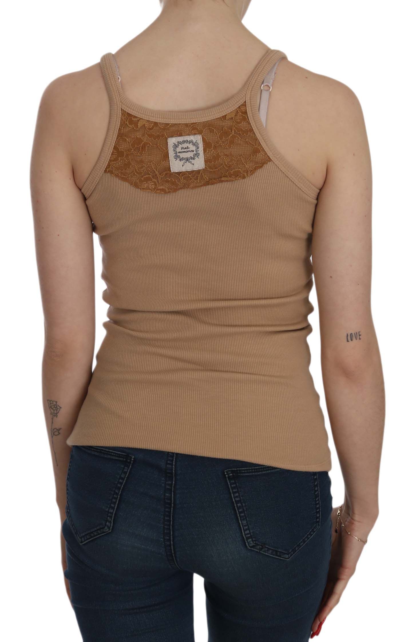 PINK MEMORIES Haut de chemise beige sans manches avec bretelles spaghetti