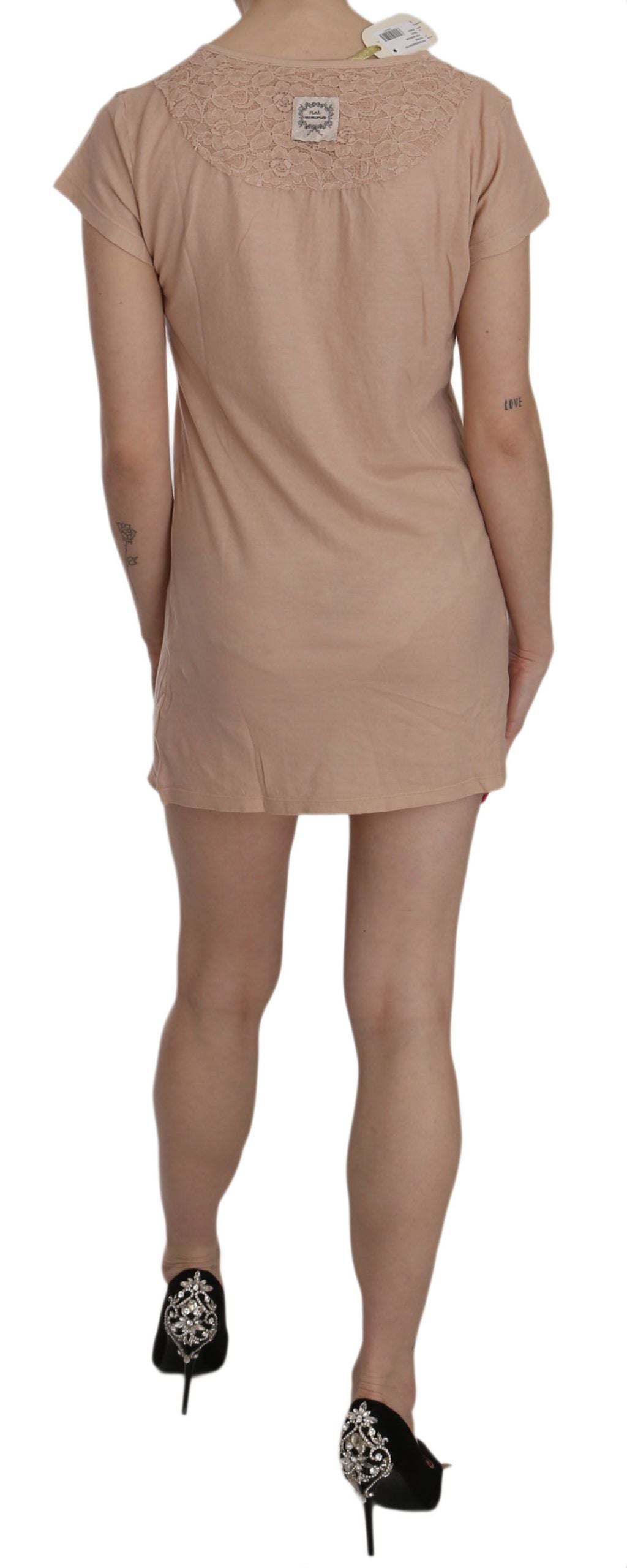 PINK MEMORIES Robe mini trapèze à manches courtes en dentelle rose