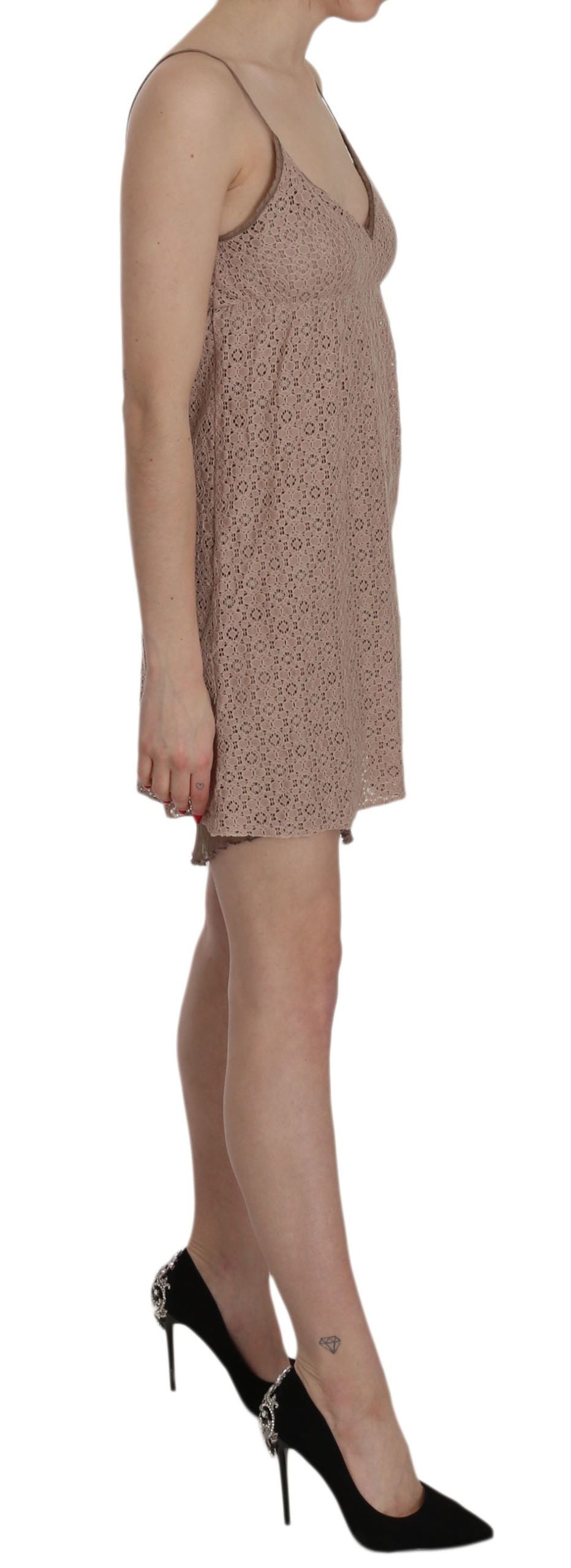 PINK MEMORIES Beige A-lijn Mini Jurk van Katoen met Spaghettibandjes