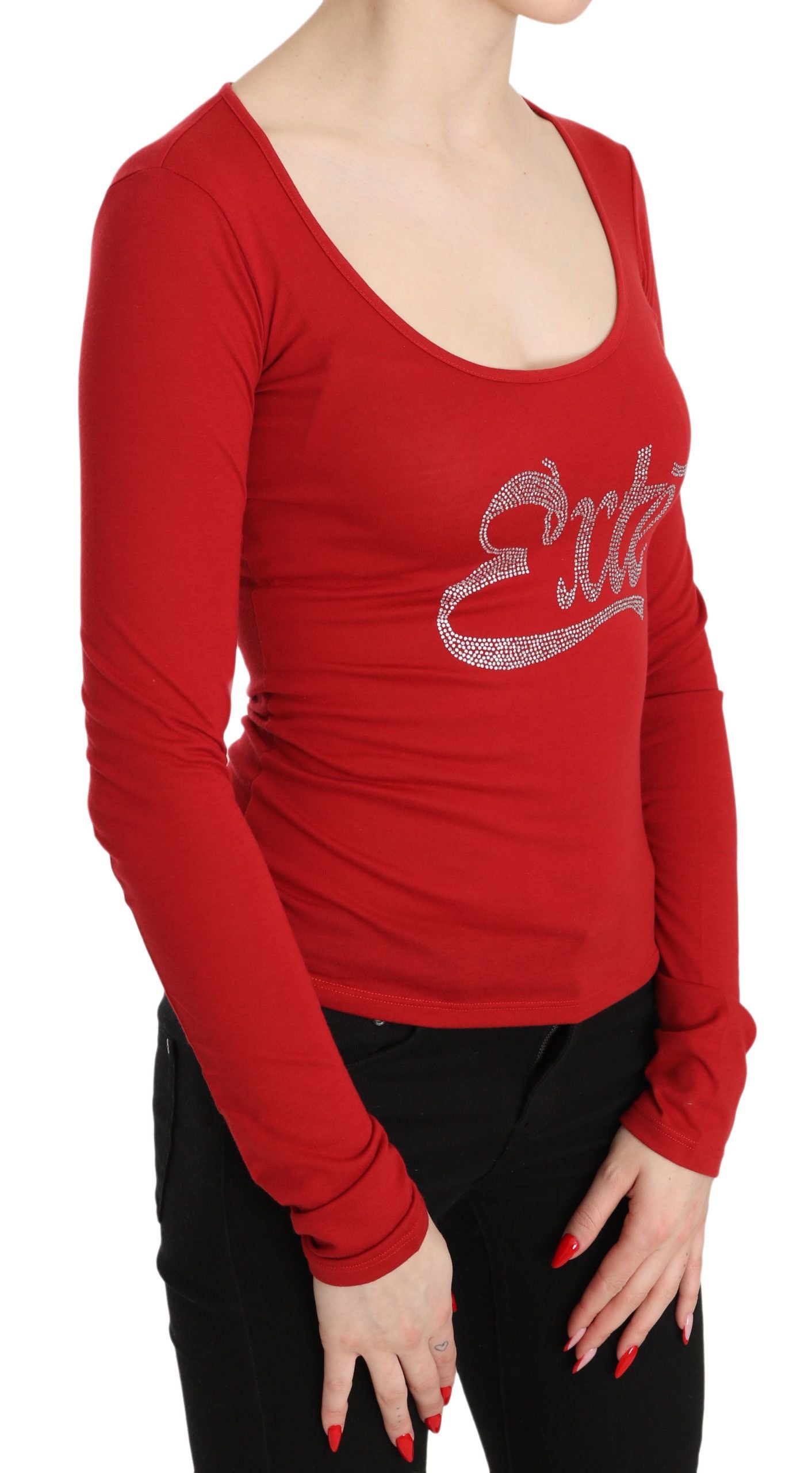 Blouse à manches longues rouge Exte, ornée de cristaux