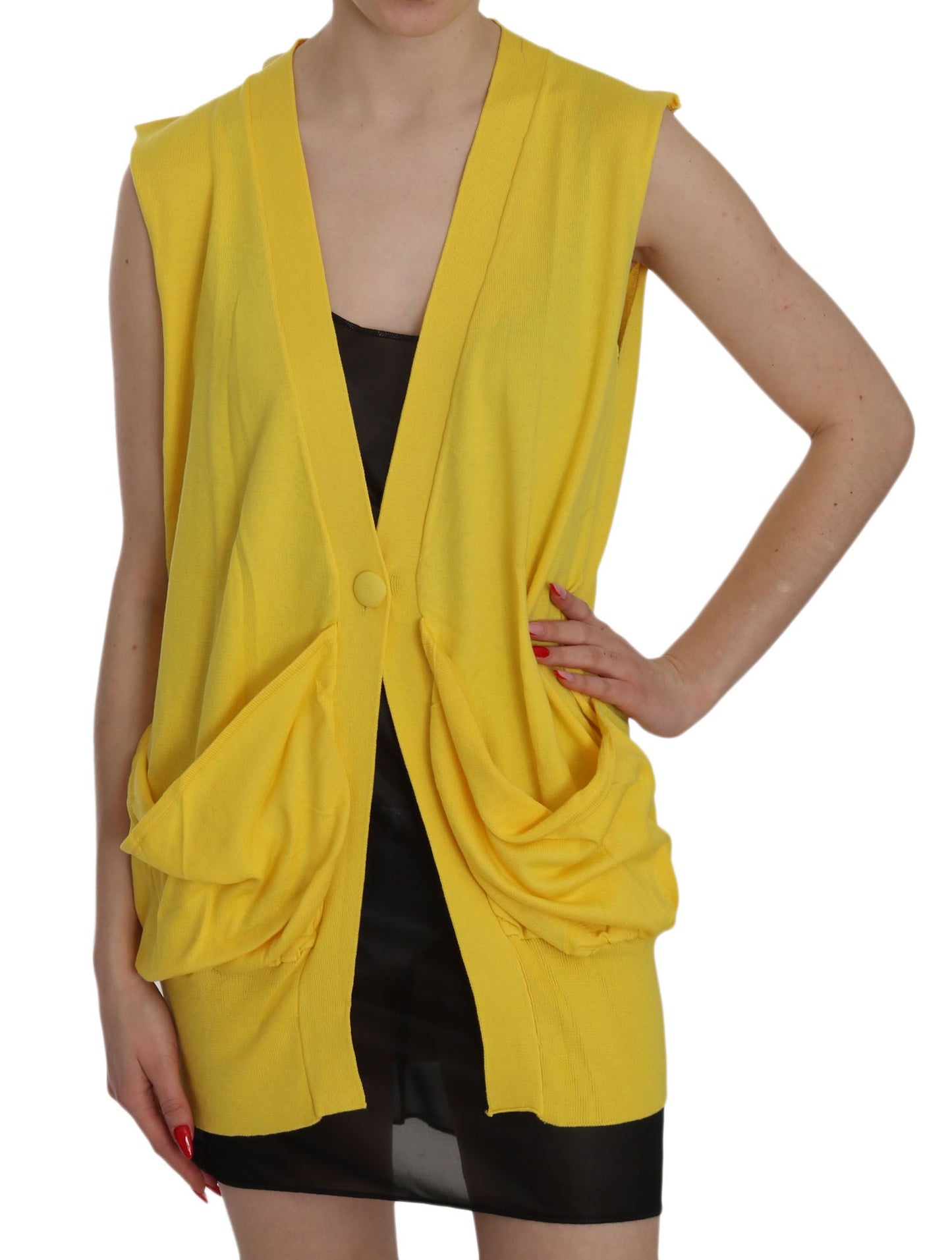 Gilet cardigan sans manches en 100% coton jaune de PINK MEMORIES