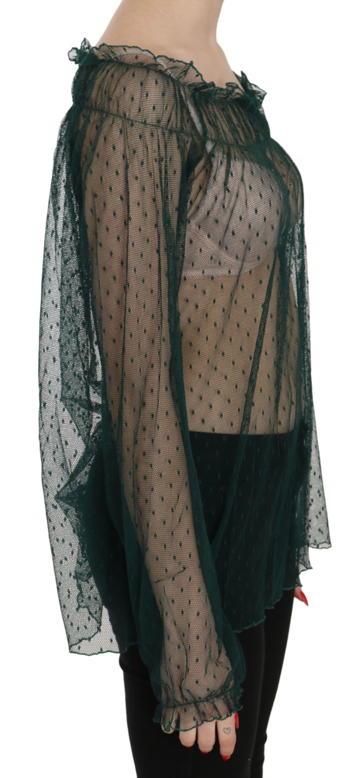 PINK MEMORIES Haut/Blouse à manches longues en maille verte transparente