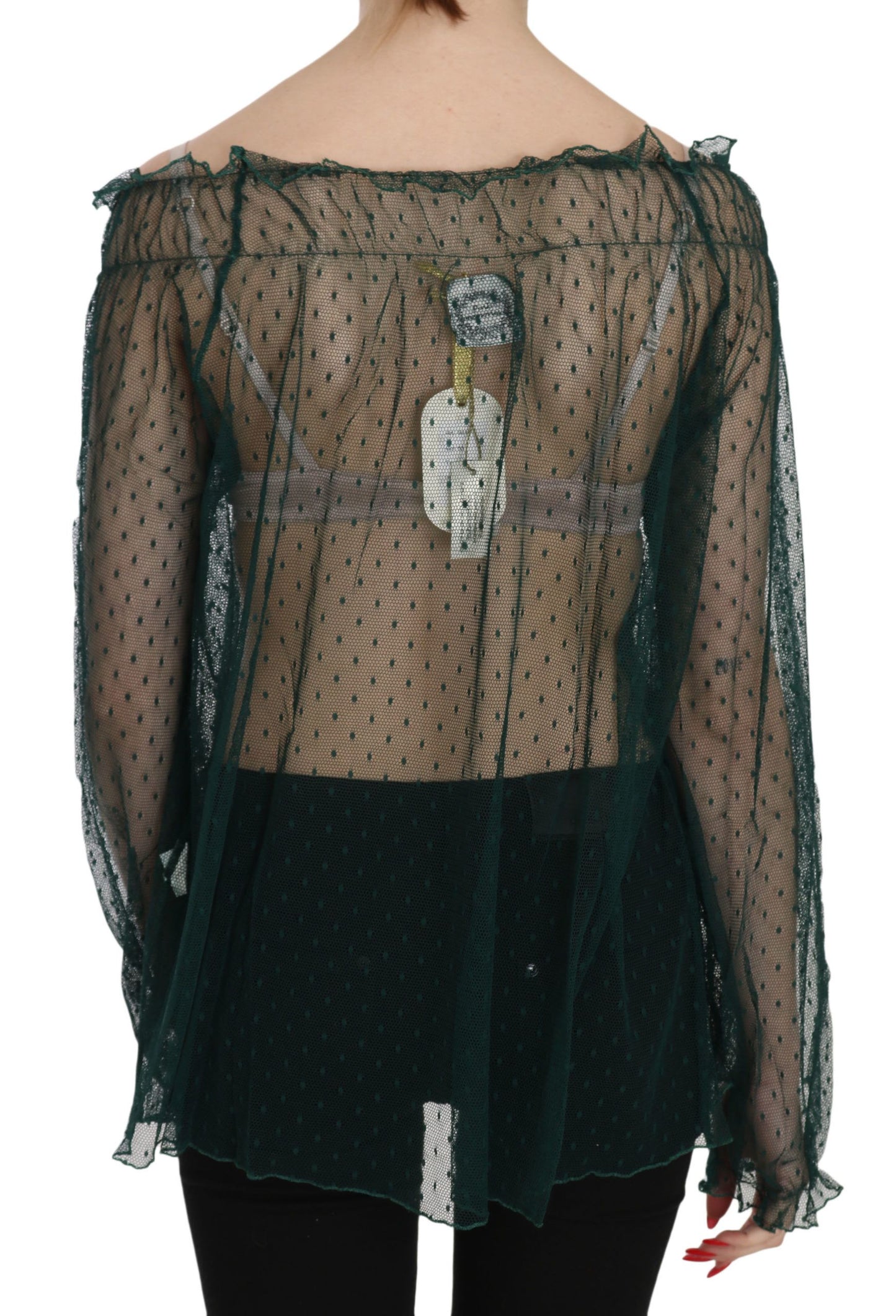 PINK MEMORIES Haut/Blouse à manches longues en maille verte transparente