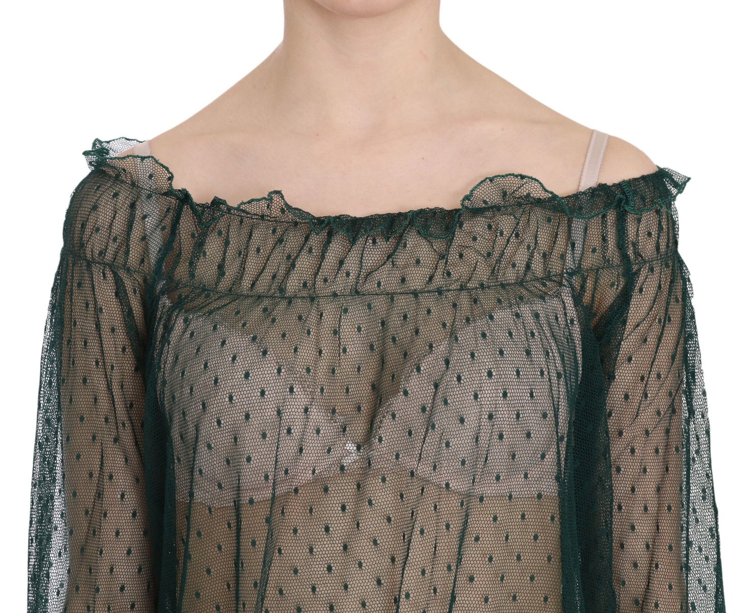 PINK MEMORIES Haut/Blouse à manches longues en maille verte transparente