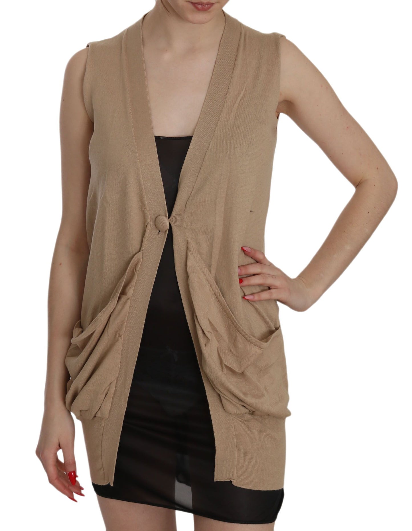 Gilet cardigan sans manches PINK MEMORIES, brun, 100 % coton