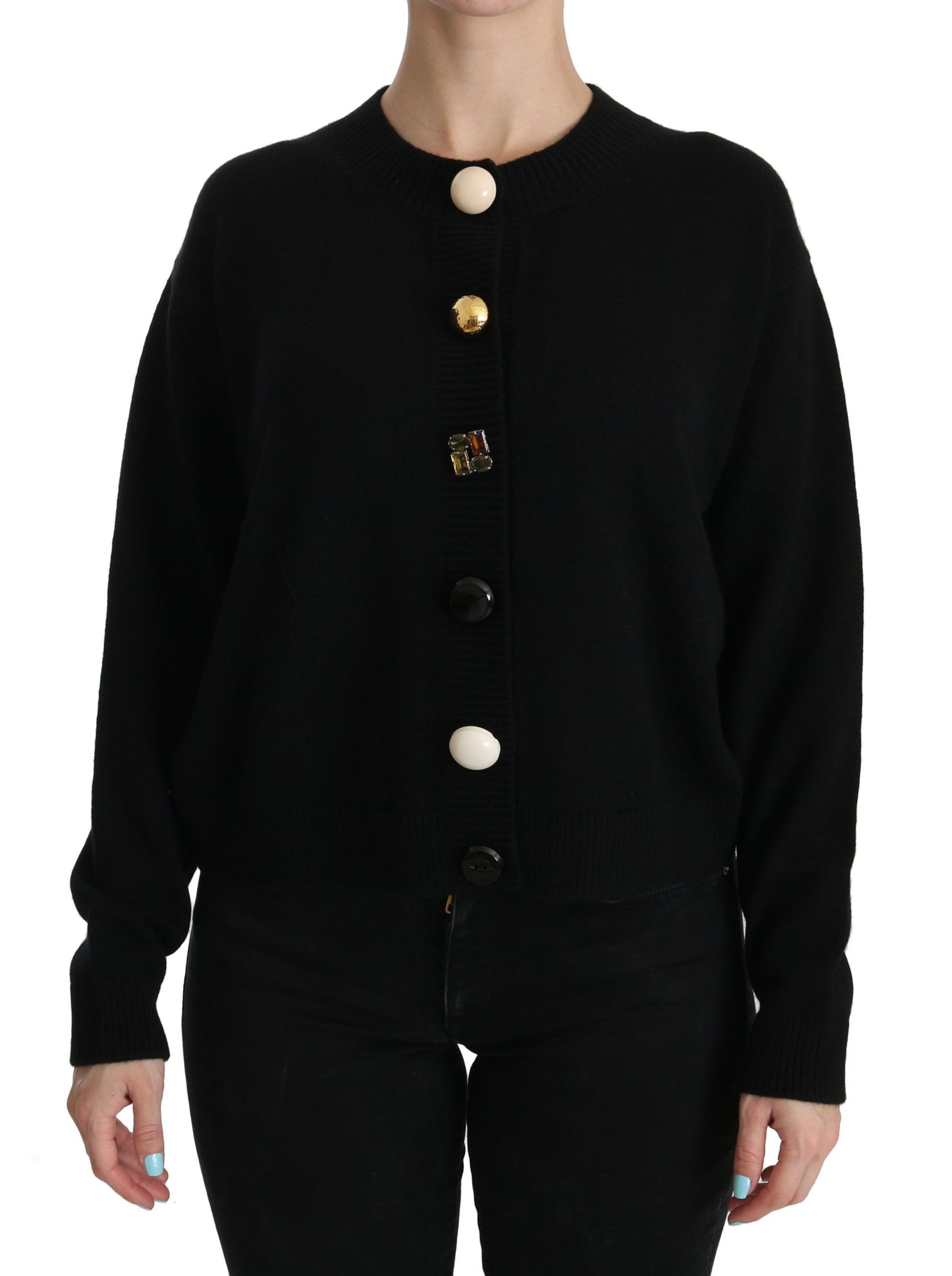 Pull cardigan noir à boutons décoratifs de Dolce & Gabbana