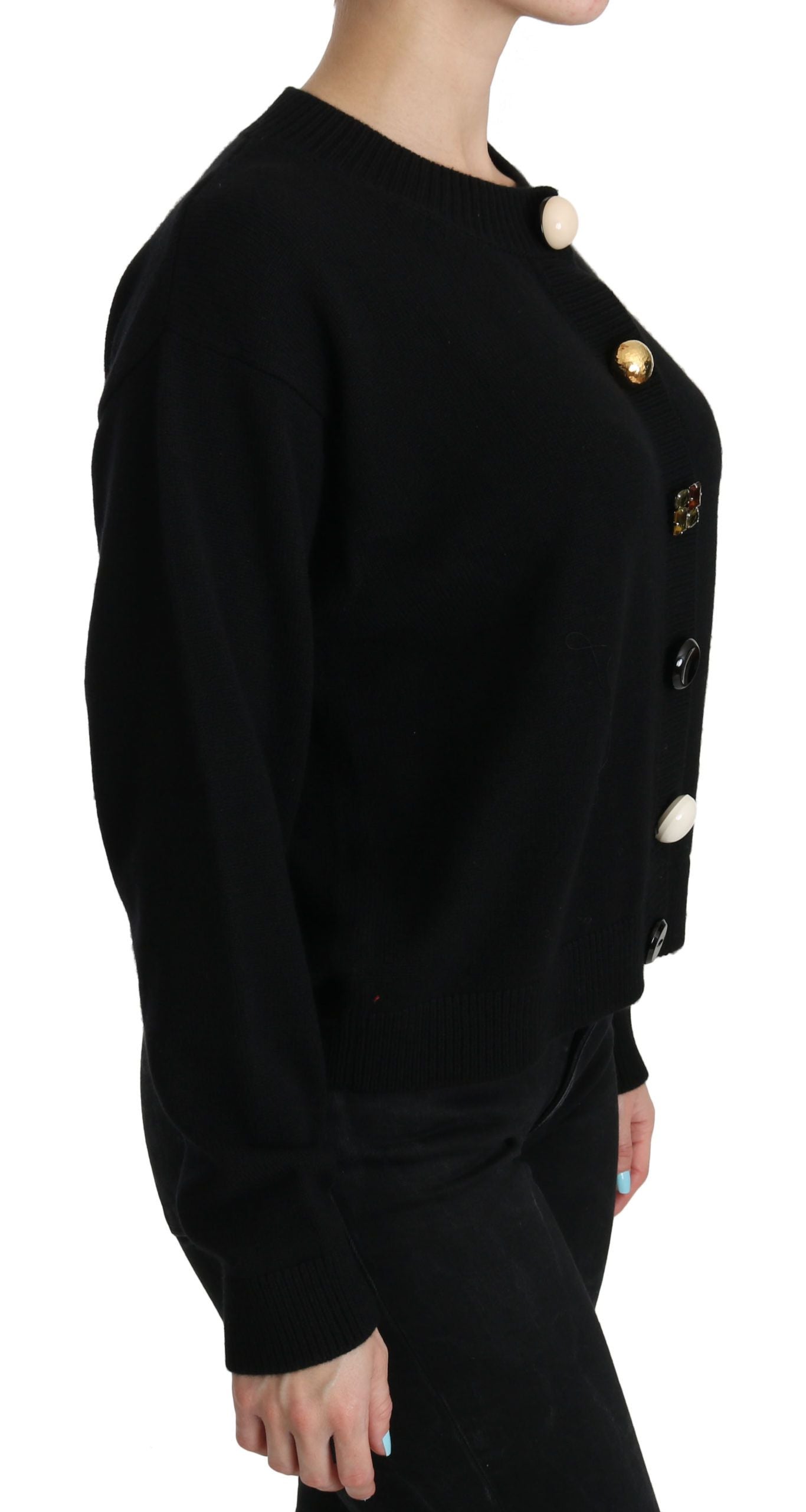 Pull cardigan noir à boutons décoratifs de Dolce & Gabbana