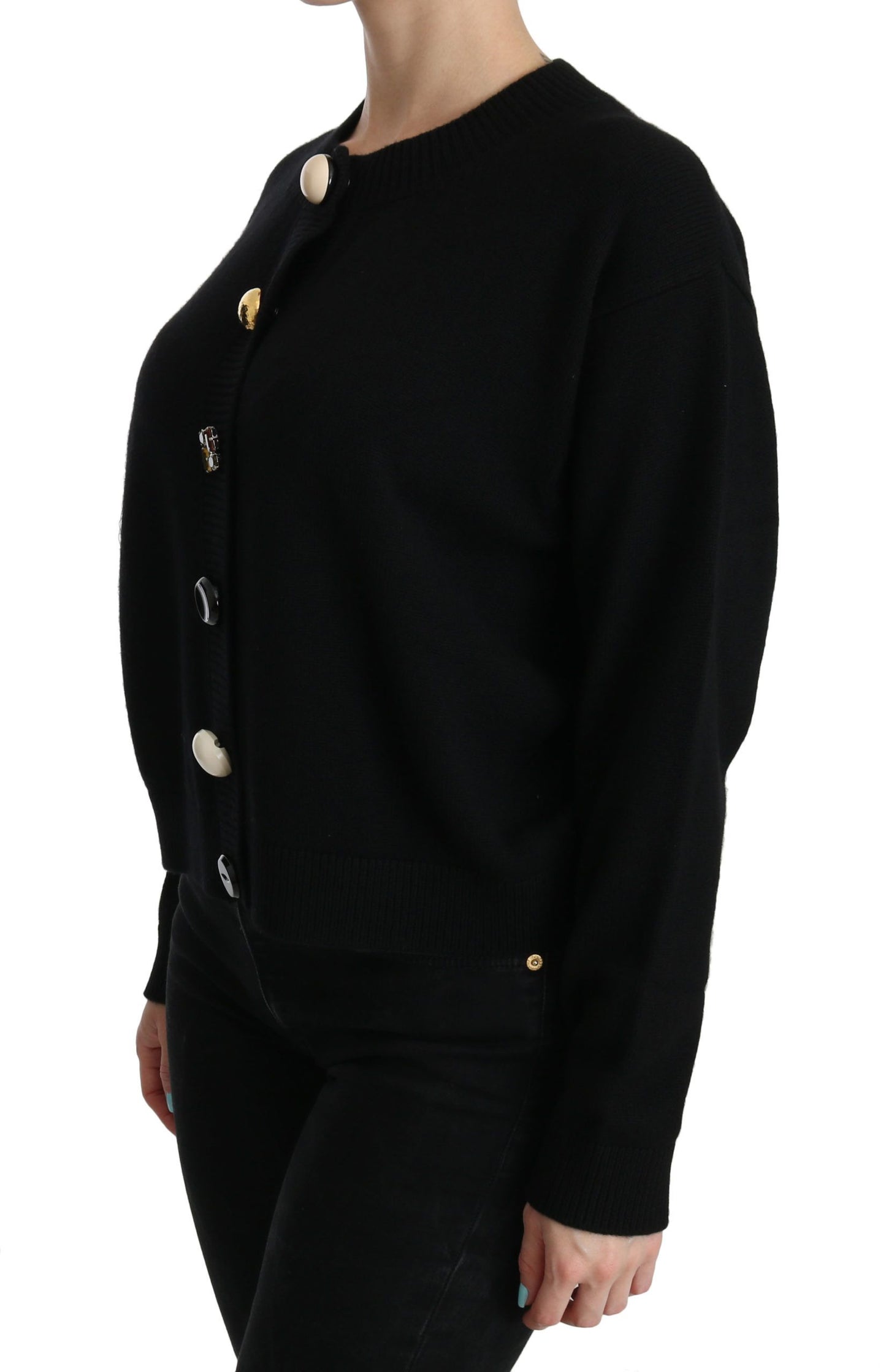 Pull cardigan noir à boutons décoratifs de Dolce & Gabbana