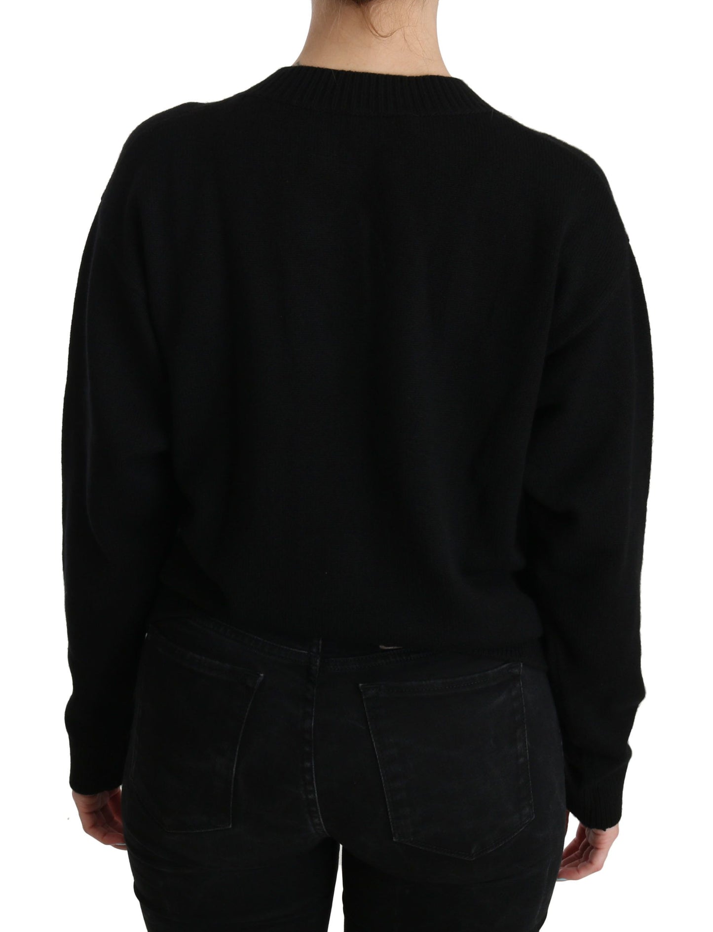Pull cardigan noir à boutons décoratifs de Dolce & Gabbana