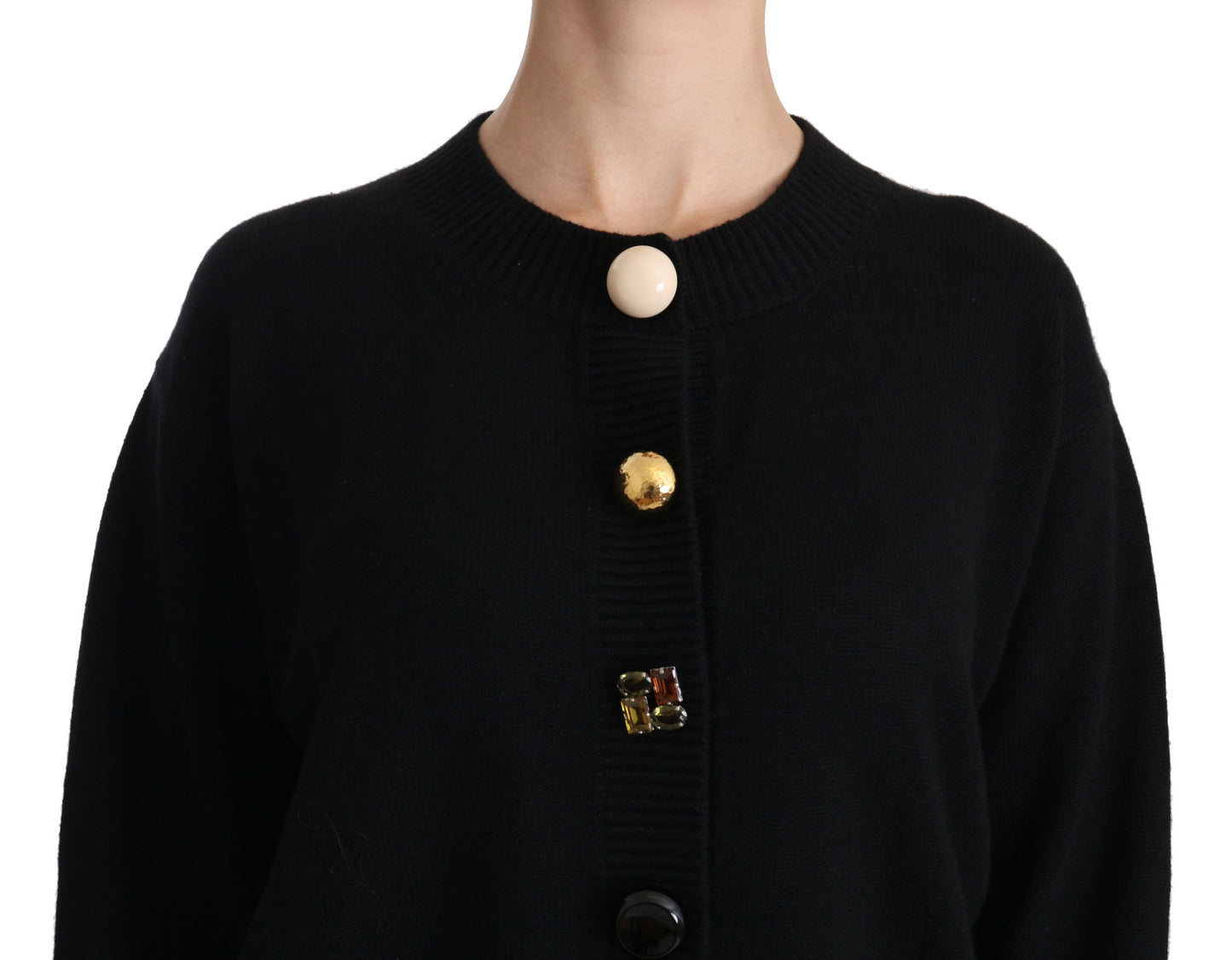 Pull cardigan noir à boutons décoratifs de Dolce & Gabbana