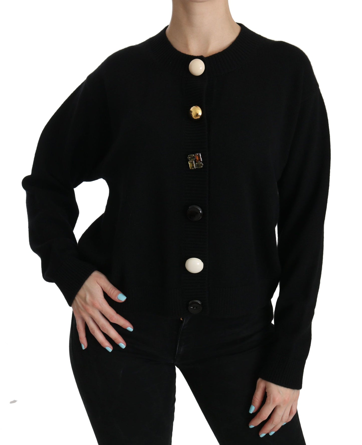 Pull cardigan noir à boutons décoratifs de Dolce & Gabbana