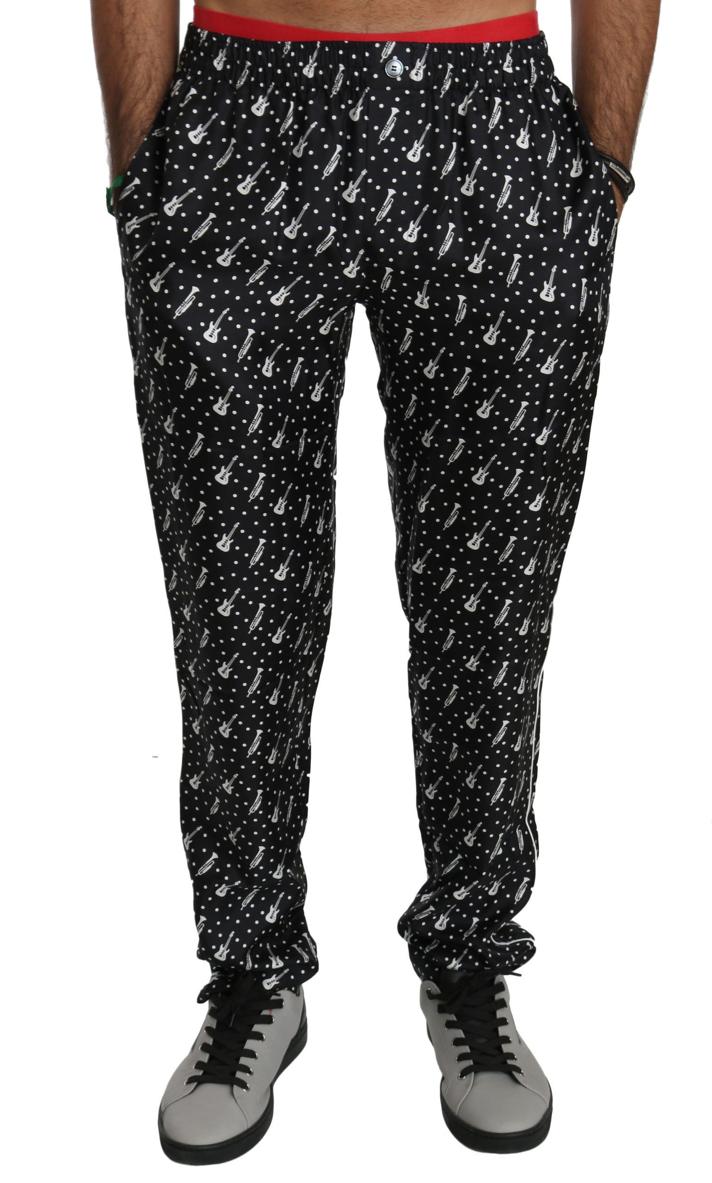 Pantalon en soie noir à motif d'instruments de musique de Dolce & Gabbana