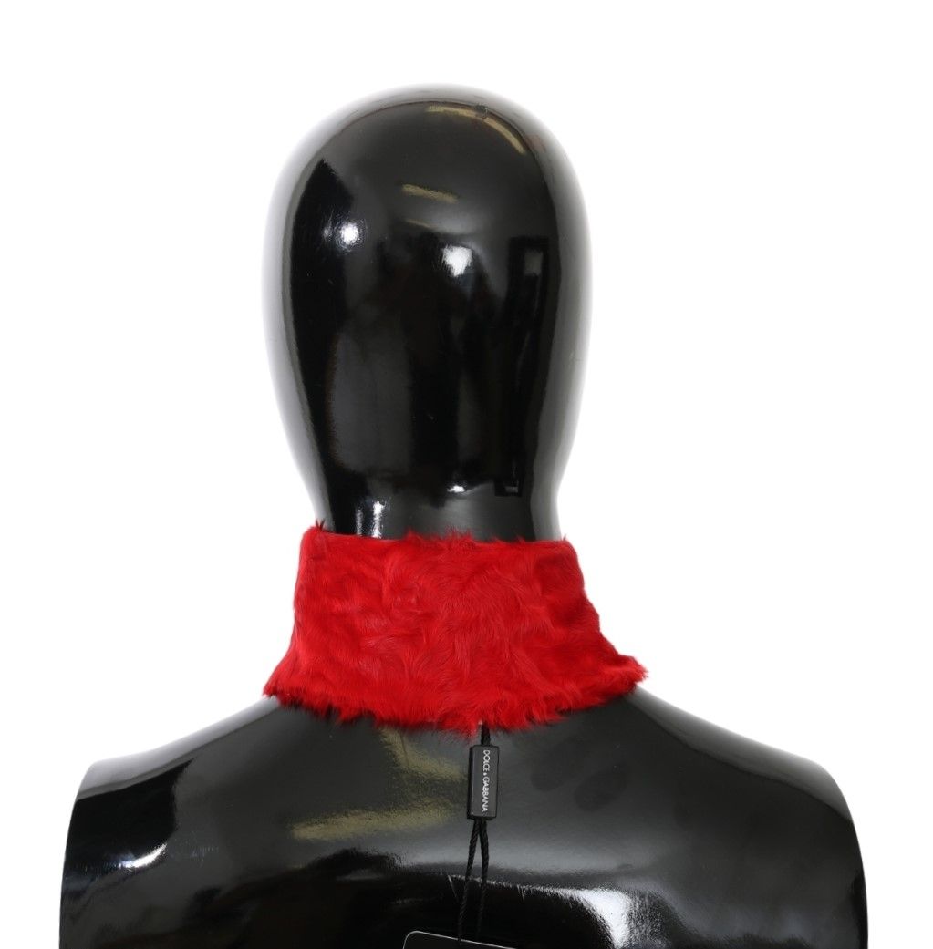 Écharpe en cuir d'agneau à col en fourrure rouge Dolce & Gabbana