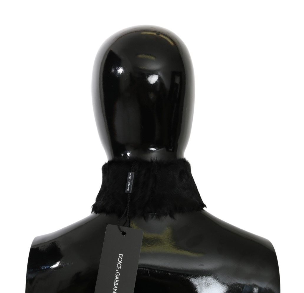 Dolce & Gabbana Zwarte Bontkraag Sjaal met Lamsvel