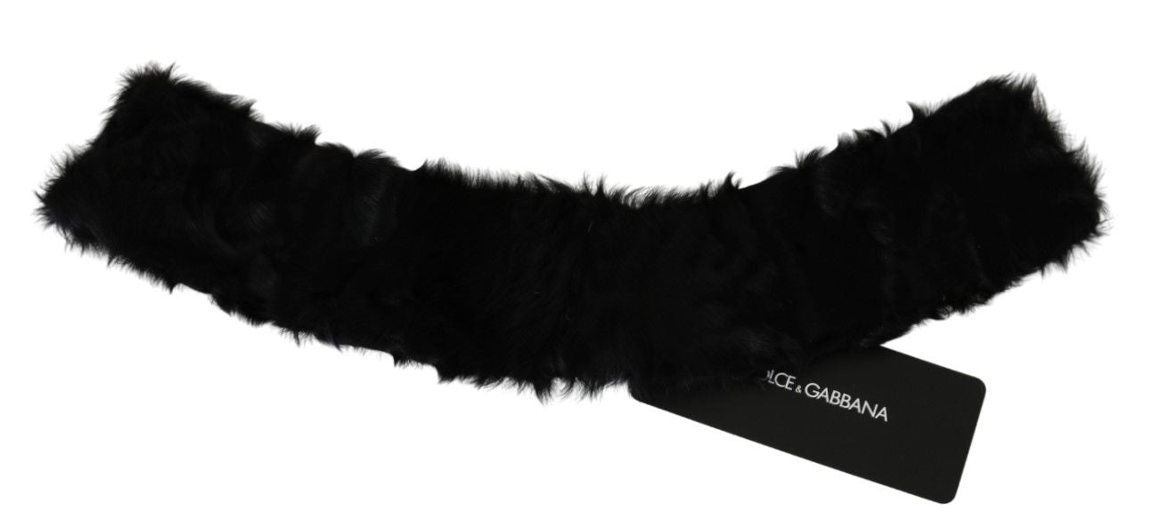 Dolce & Gabbana Zwarte Bontkraag Sjaal met Lamsvel