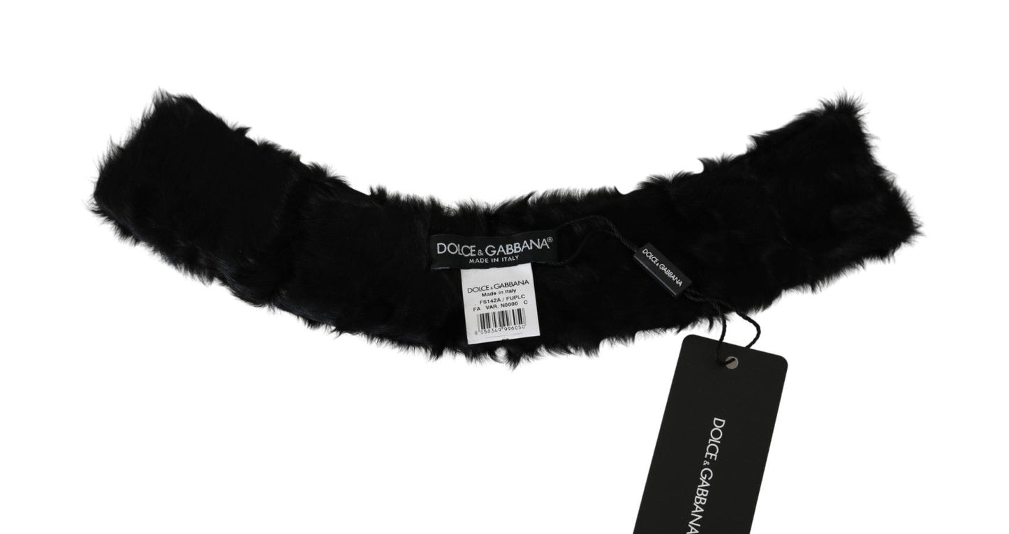 Dolce & Gabbana Zwarte Bontkraag Sjaal met Lamsvel