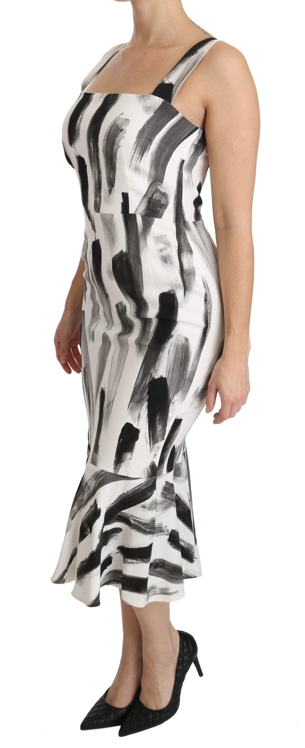Robe midi moulante en viscose blanche et noire à imprimé de Dolce & Gabbana