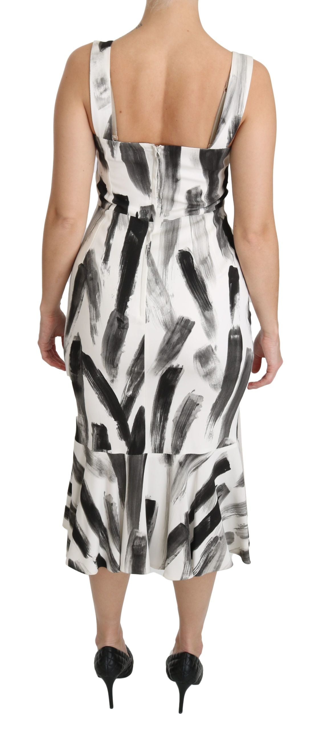 Robe midi moulante en viscose blanche et noire à imprimé de Dolce & Gabbana
