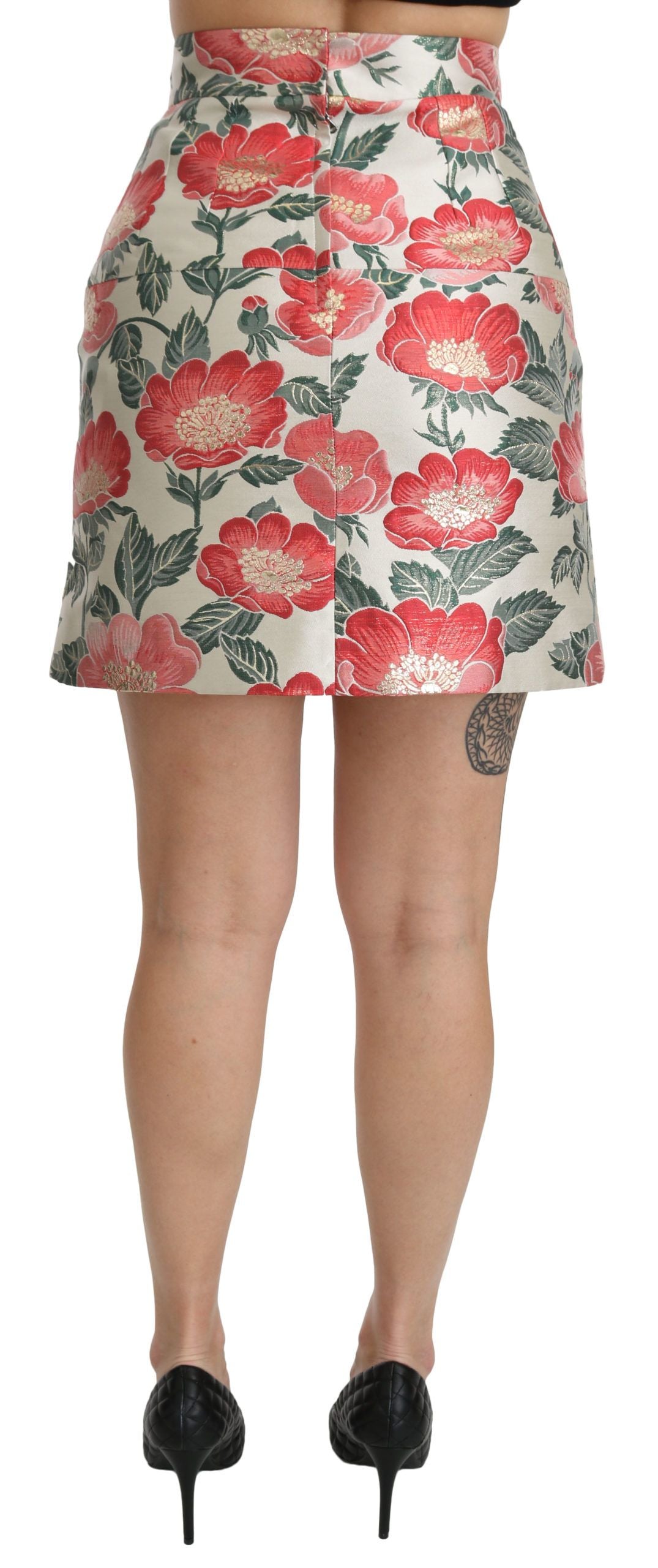 Jupe mini taille haute à motifs floraux blancs, verts et rouges de Dolce & Gabbana
