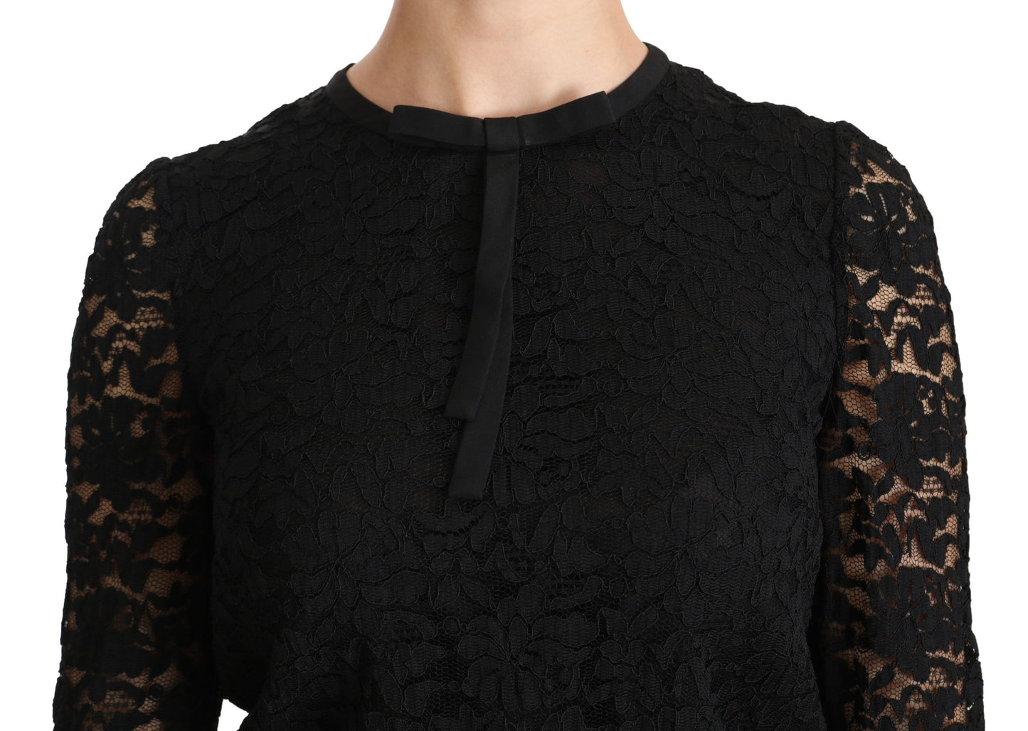 Blouse en nylon à manches longues en dentelle noire de Dolce & Gabbana