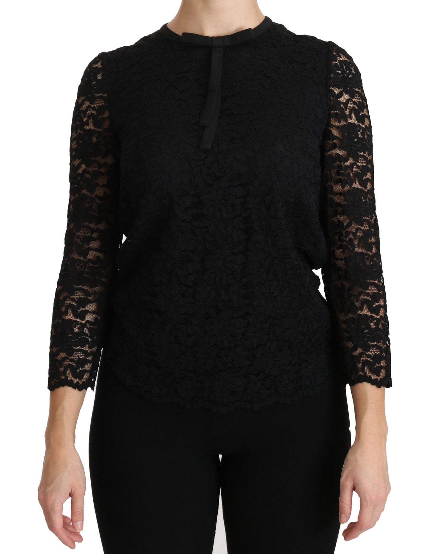 Blouse en nylon à manches longues en dentelle noire de Dolce & Gabbana