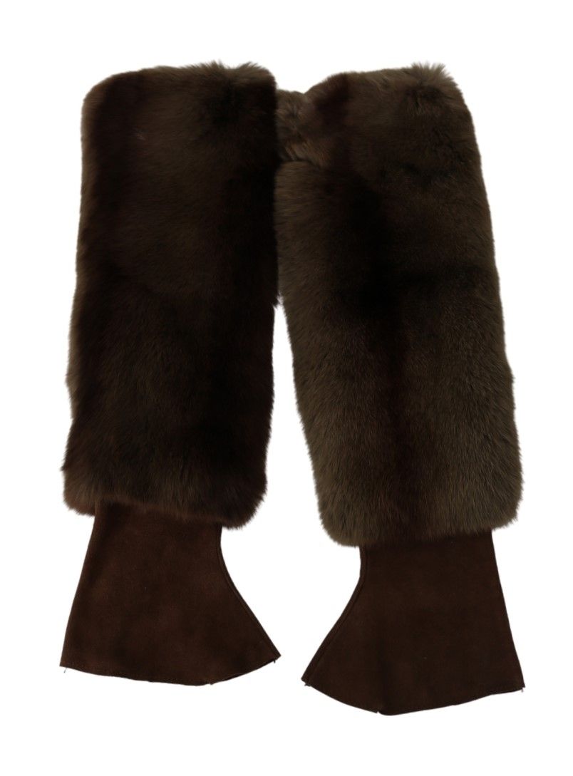 Dolce & Gabbana Bruine Ellebooglange Vingerloze Bont Handschoenen