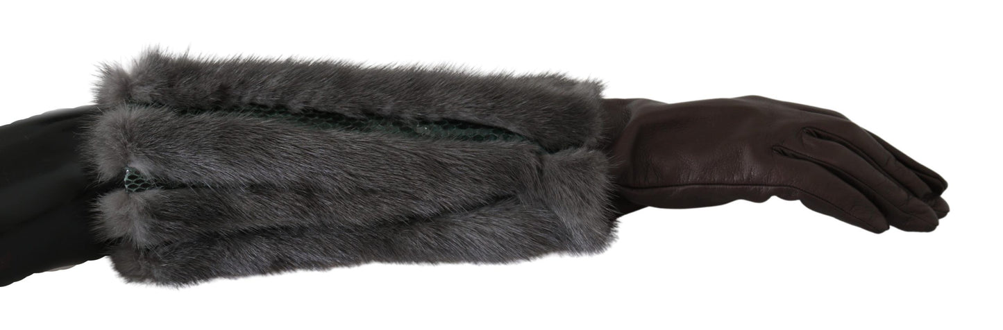 Dolce & Gabbana Bruine Middellange Leren Bont Handschoenen