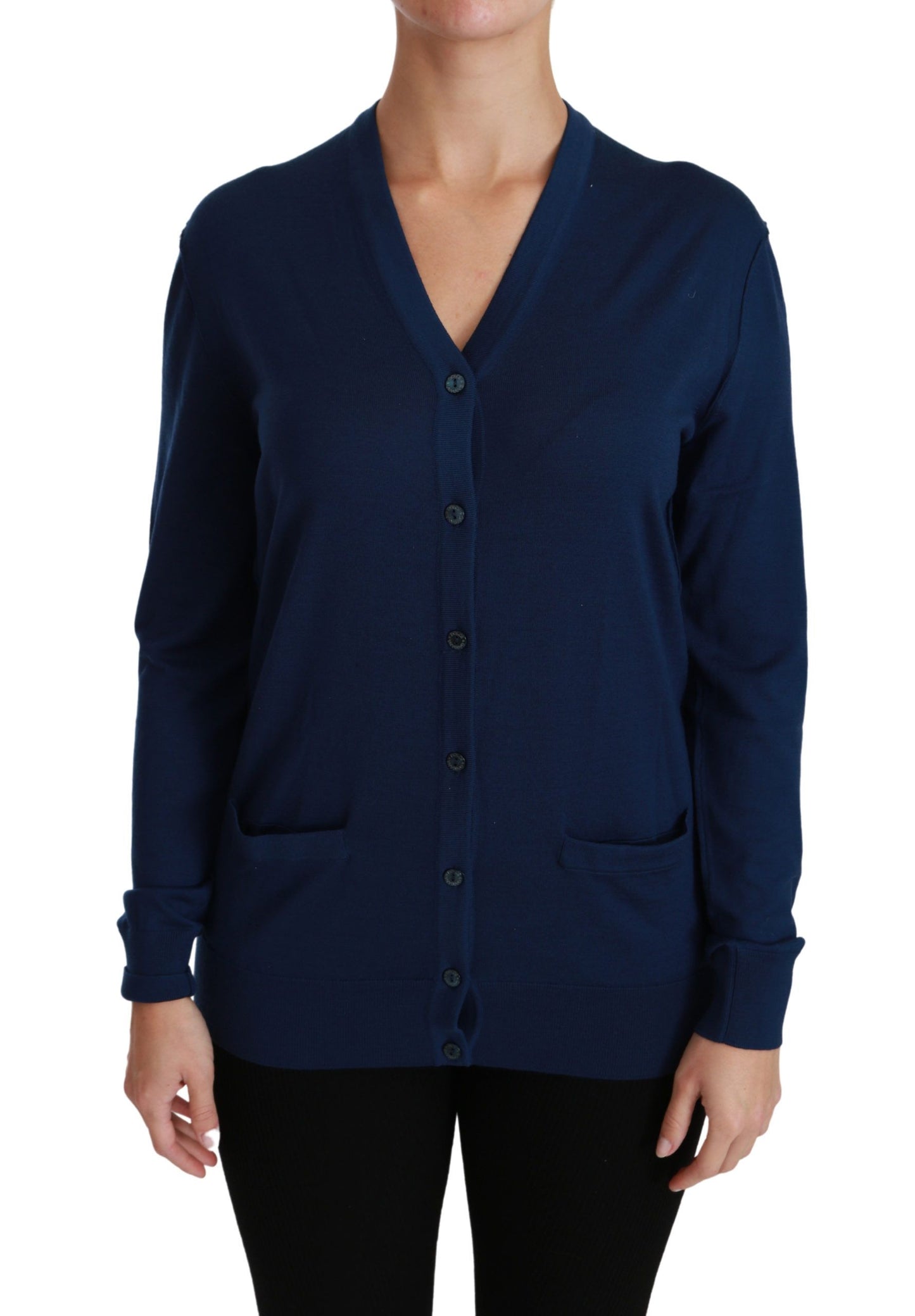 Cardigan bleu à boutons en laine vierge de Dolce & Gabbana