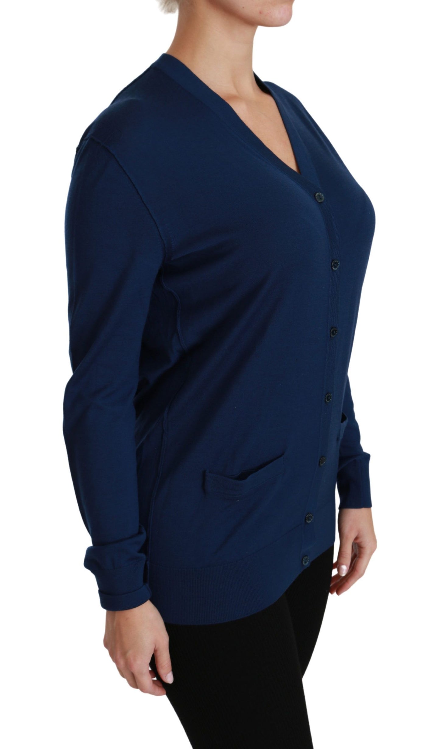 Cardigan bleu à boutons en laine vierge de Dolce & Gabbana