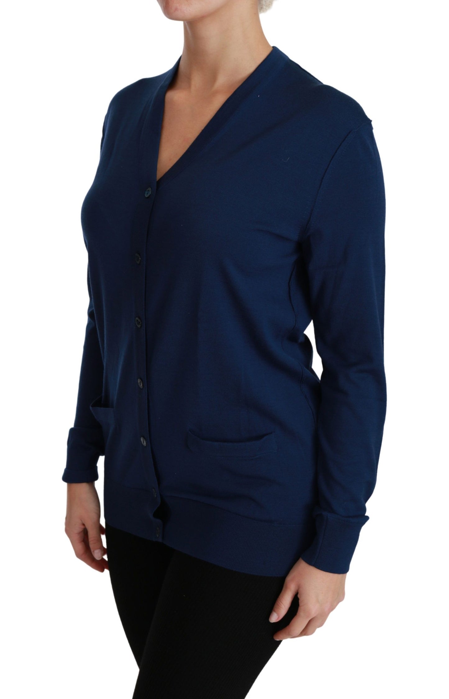 Cardigan bleu à boutons en laine vierge de Dolce & Gabbana