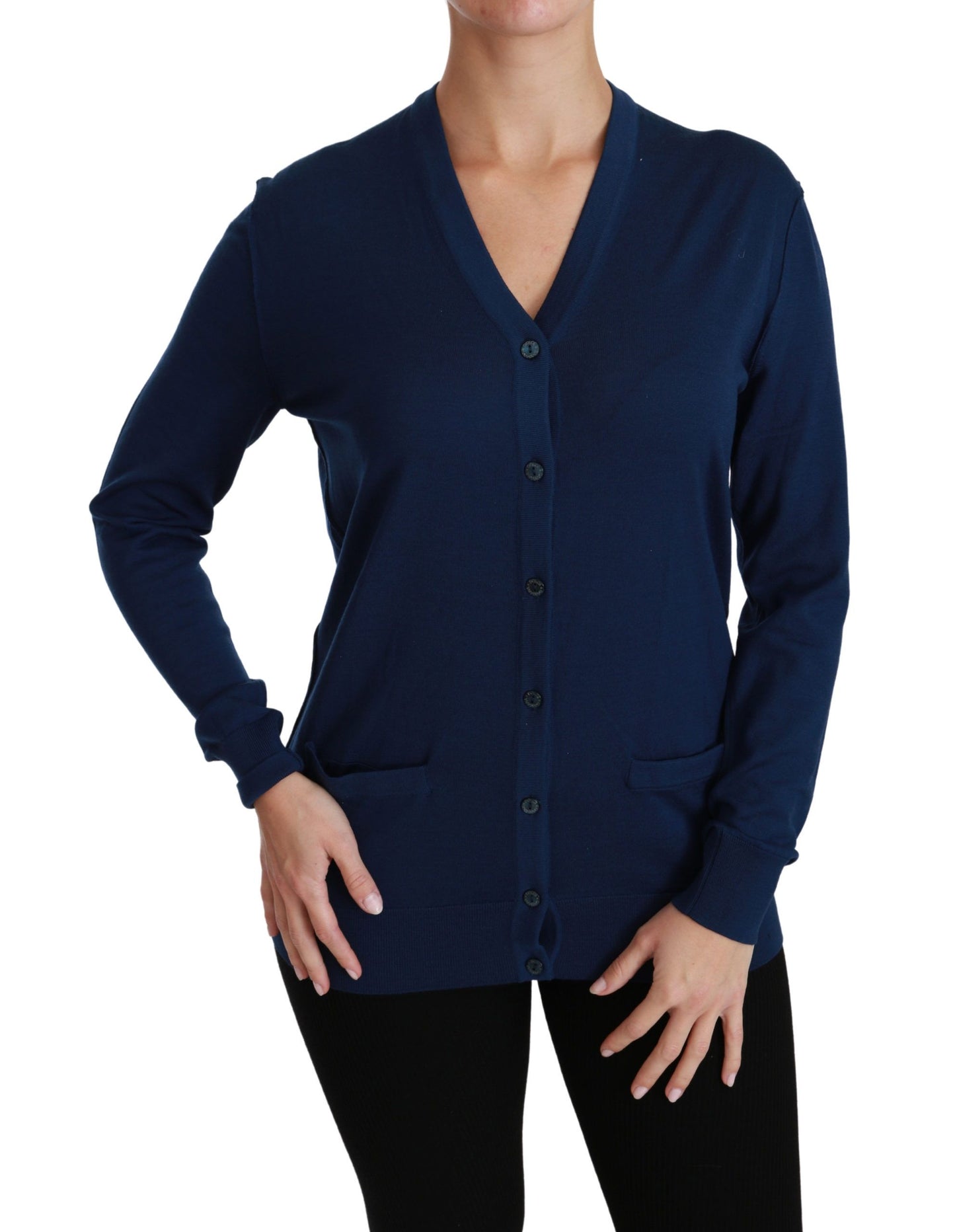 Cardigan bleu à boutons en laine vierge de Dolce & Gabbana