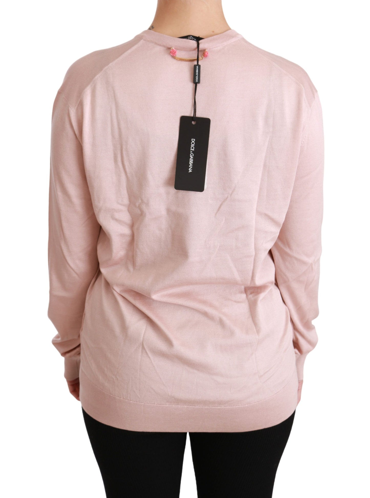 Pull en soie rose à motifs floraux et ornements de Dolce & Gabbana