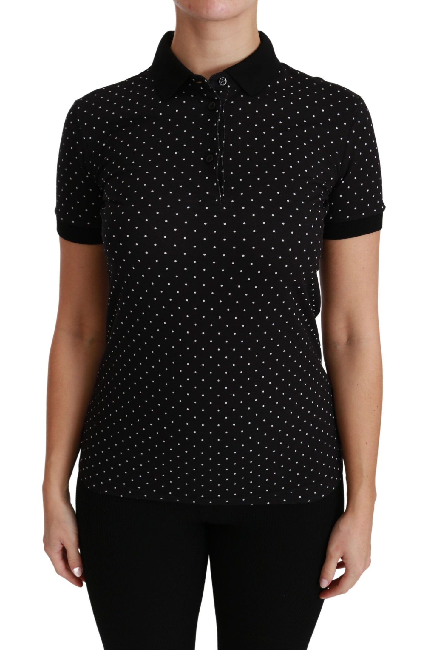 Dolce & Gabbana Polo en coton noir à pois et col boutonné.