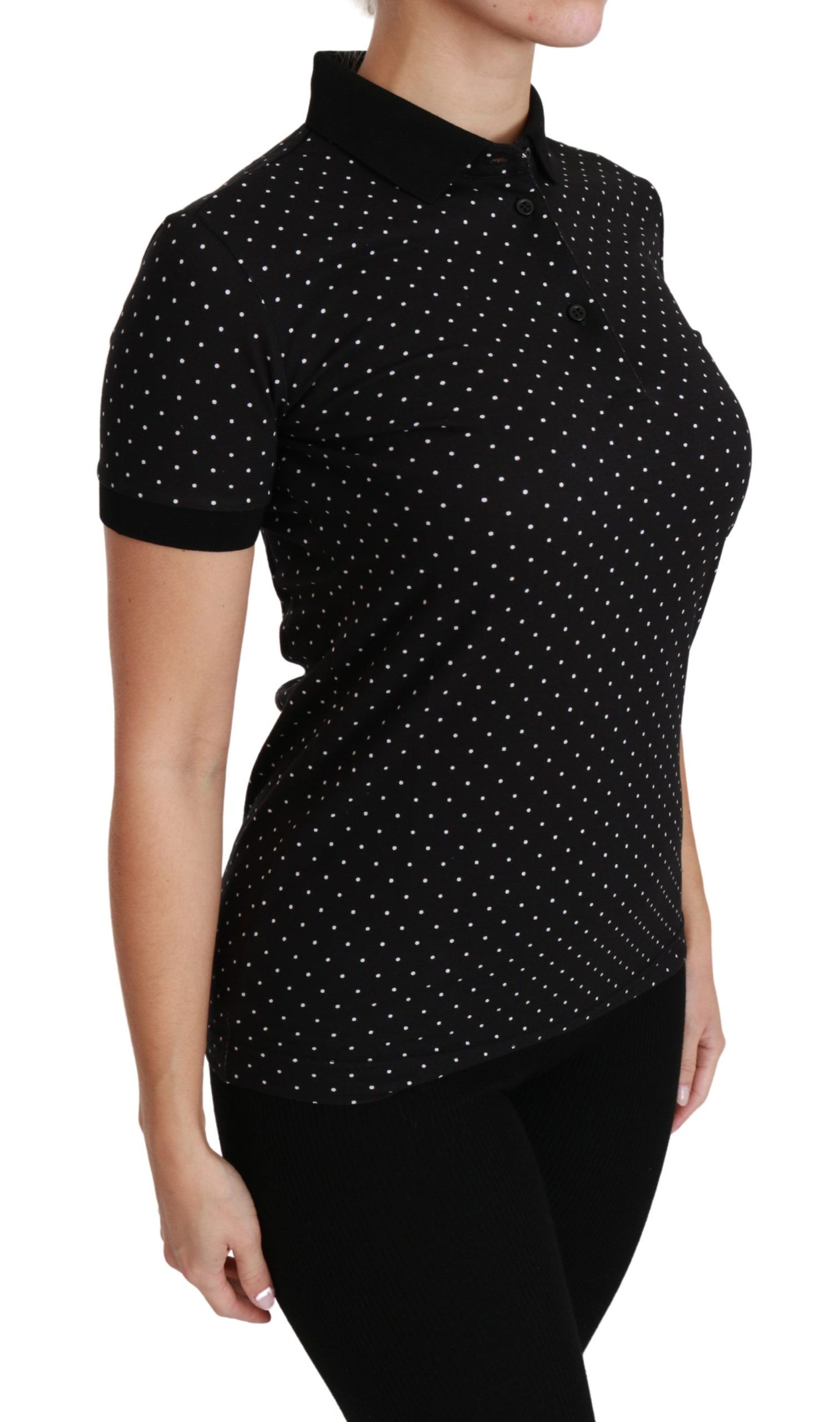 Dolce & Gabbana Polo en coton noir à pois et col boutonné.