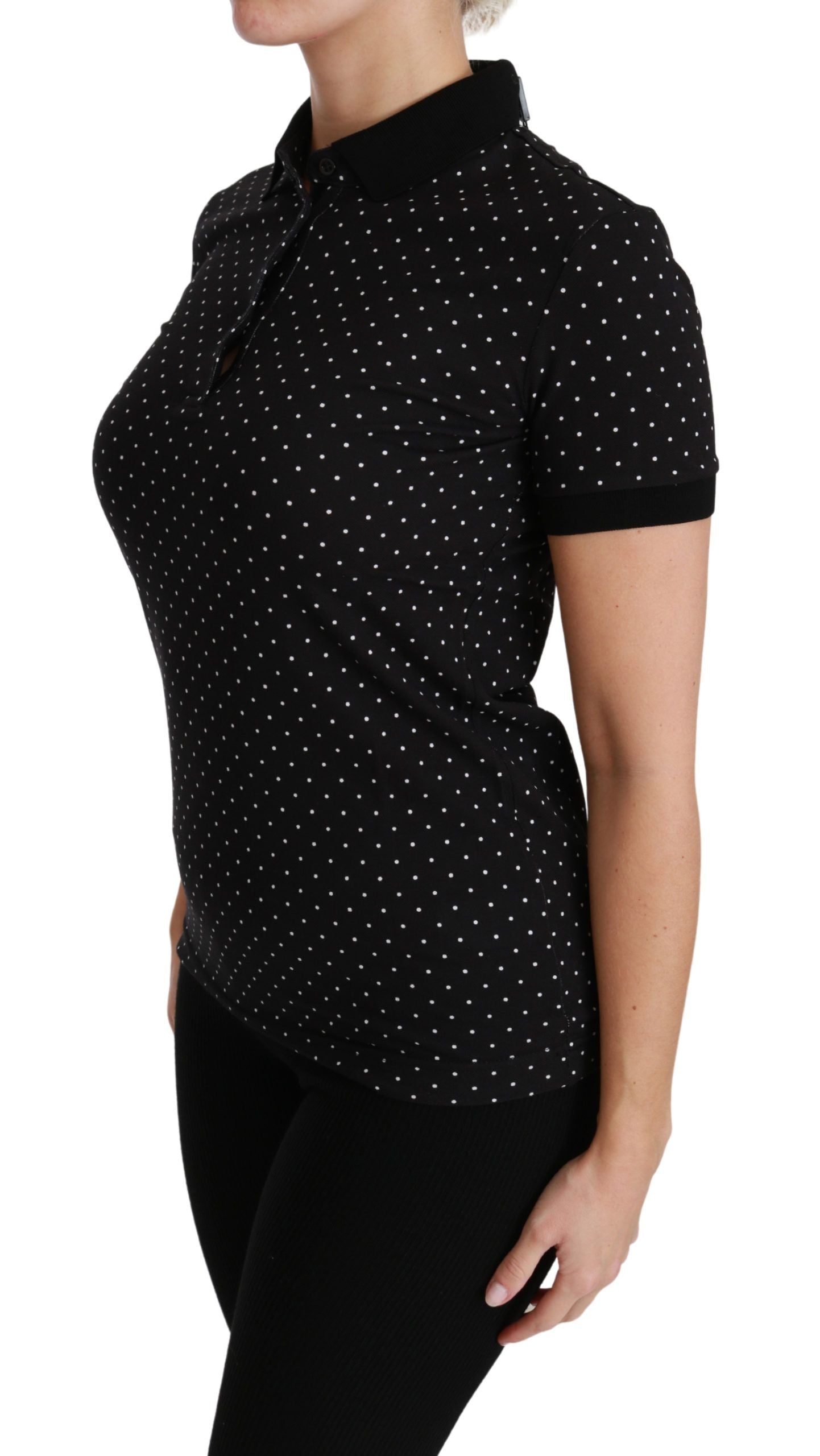 Dolce & Gabbana Polo en coton noir à pois et col boutonné.