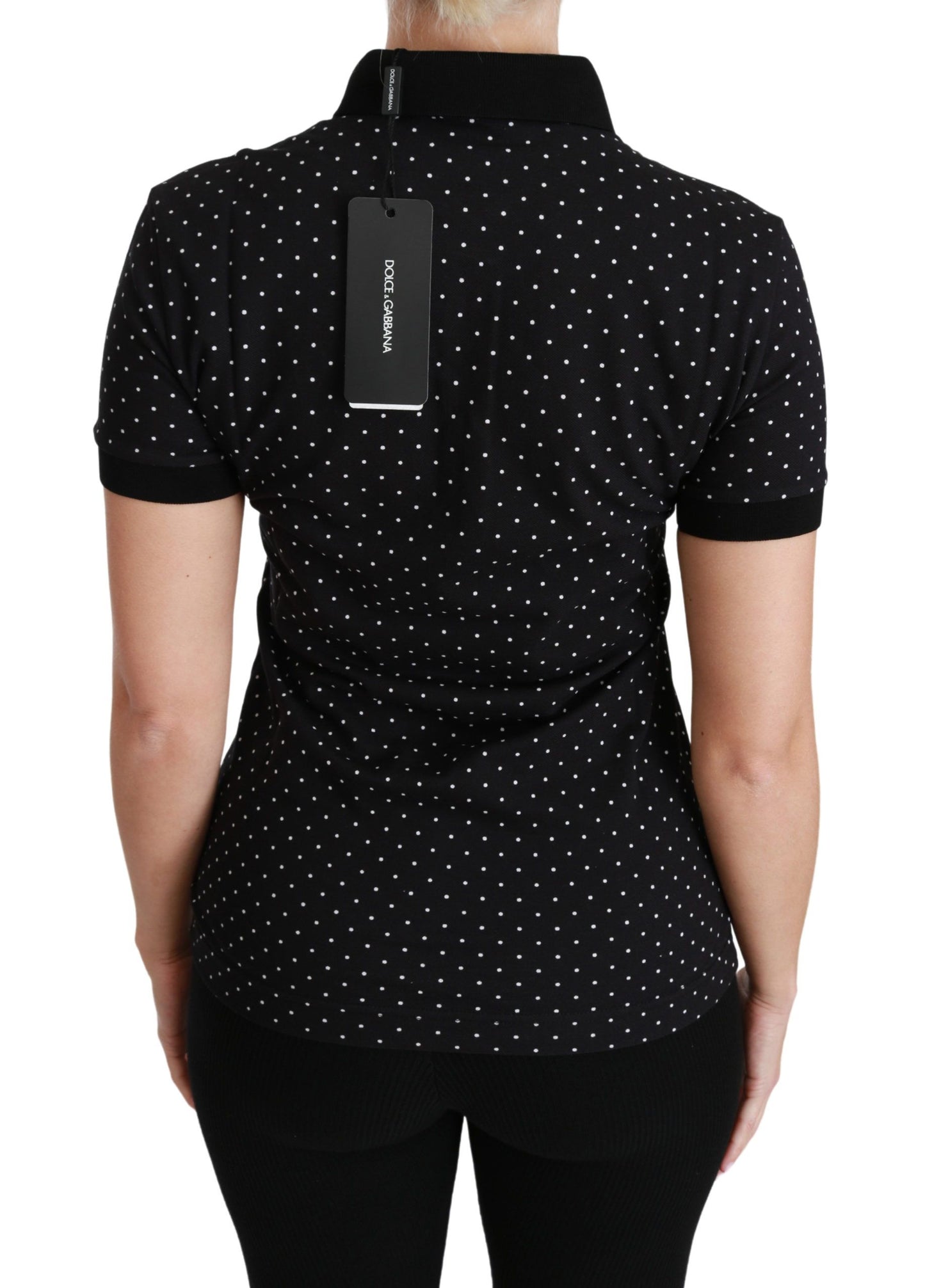 Dolce & Gabbana Polo en coton noir à pois et col boutonné.