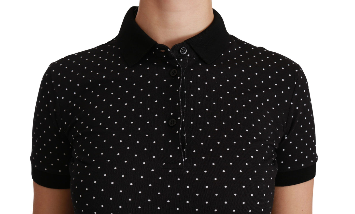 Dolce & Gabbana Polo en coton noir à pois et col boutonné.