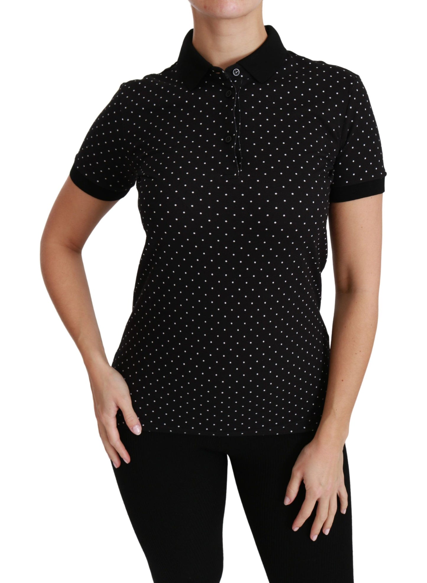 Dolce & Gabbana Polo en coton noir à pois et col boutonné.
