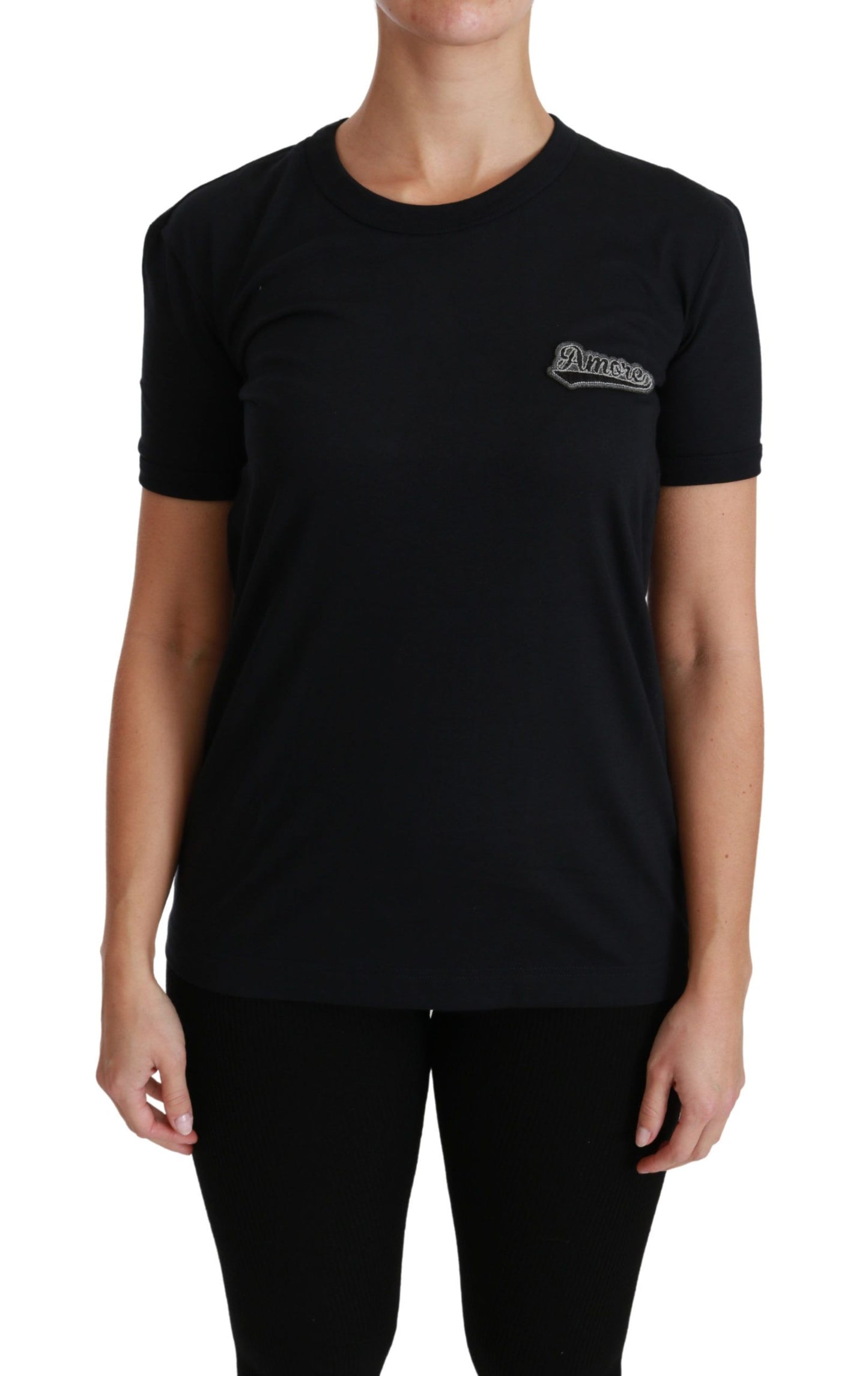 T-shirt en coton à col rond avec patch "Blue Amore" de Dolce & Gabbana