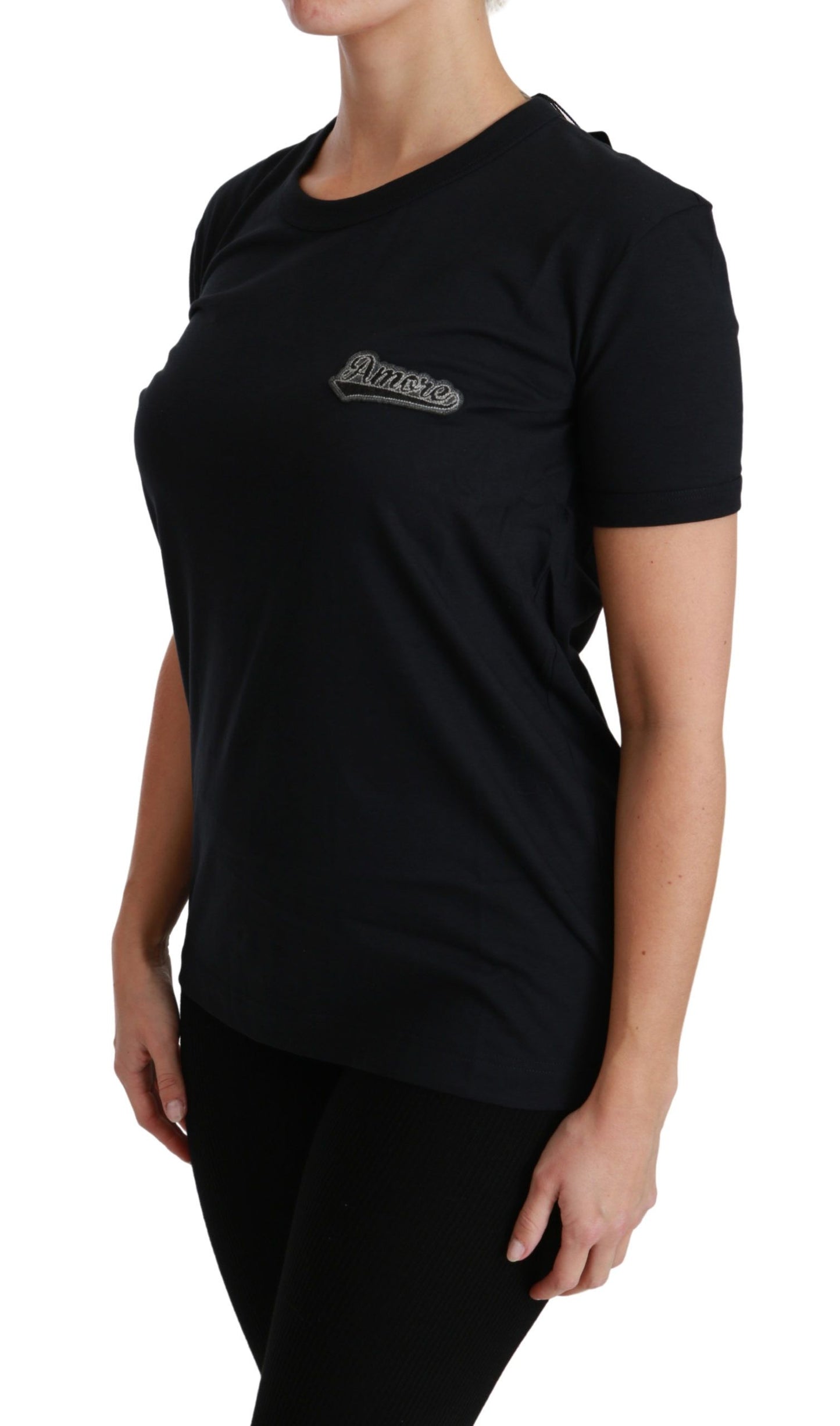 T-shirt en coton à col rond avec patch "Blue Amore" de Dolce & Gabbana
