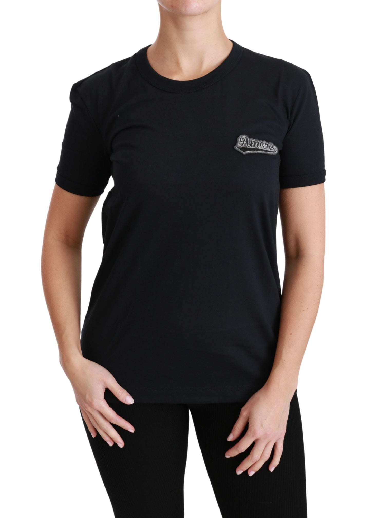 T-shirt en coton à col rond avec patch "Blue Amore" de Dolce & Gabbana