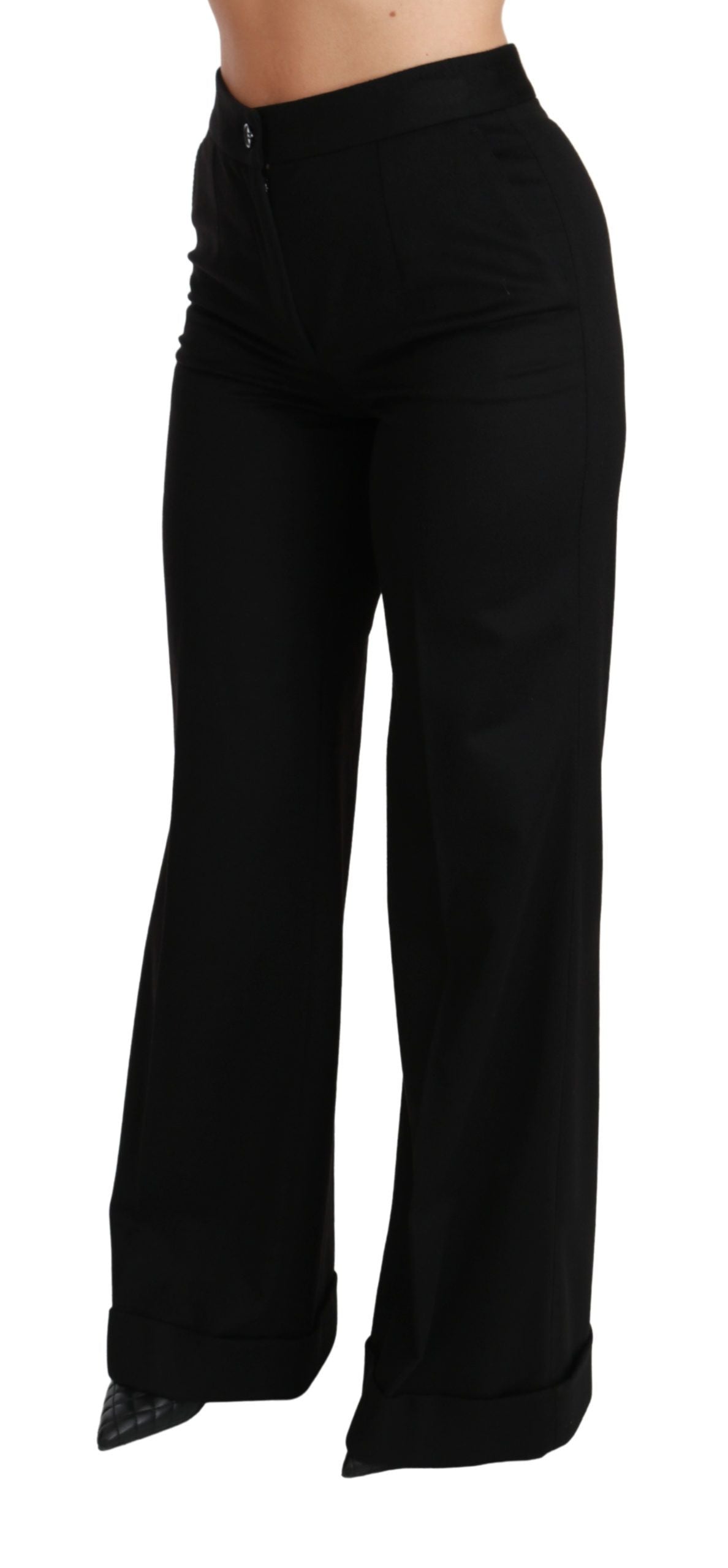 Pantalon en cachemire noir à jambes larges et évasées de Dolce & Gabbana