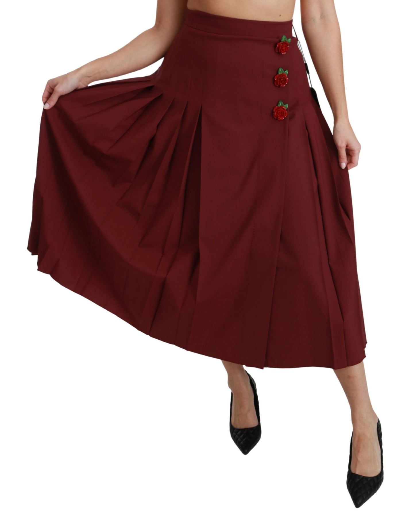 Jupe maxi en laine rouge à taille haute et plis de Dolce & Gabbana