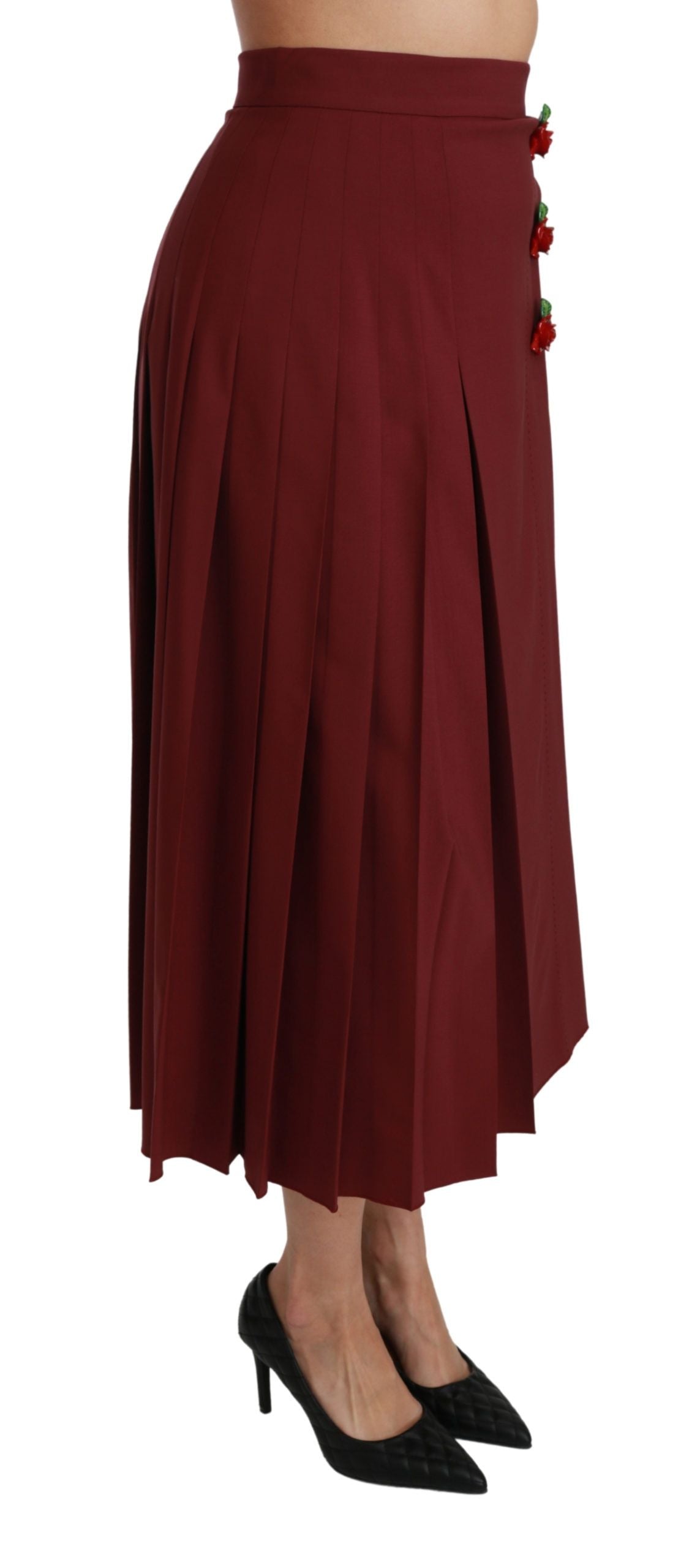 Jupe maxi en laine rouge à taille haute et plis de Dolce & Gabbana