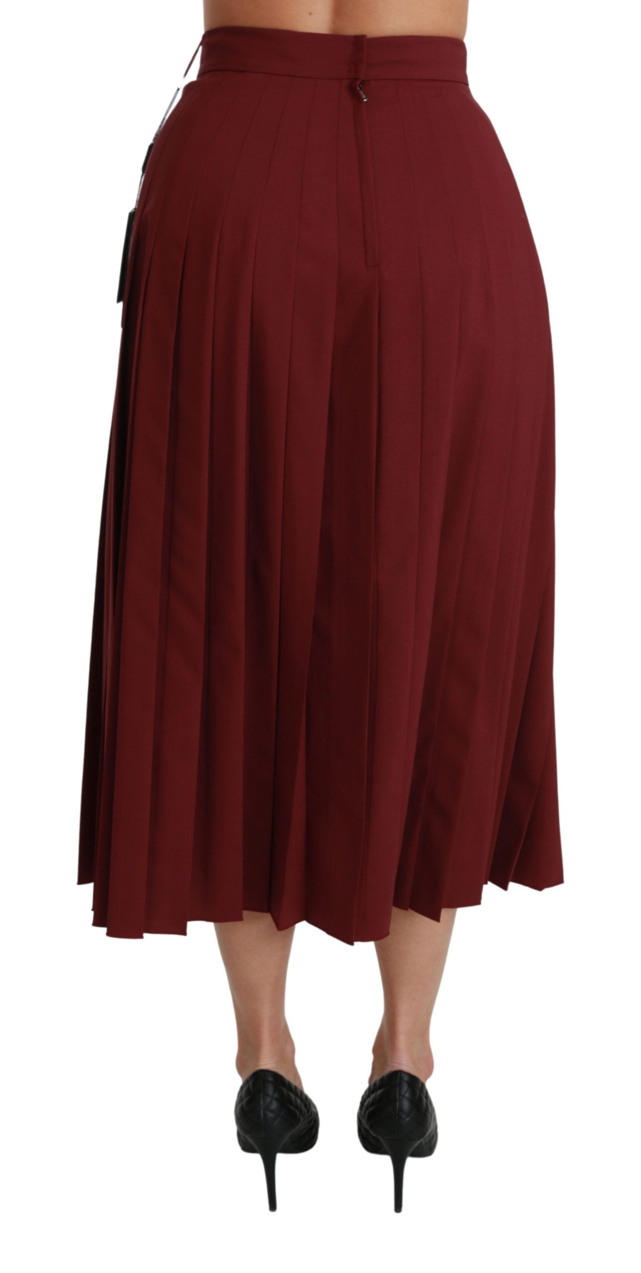 Jupe maxi en laine rouge à taille haute et plis de Dolce & Gabbana