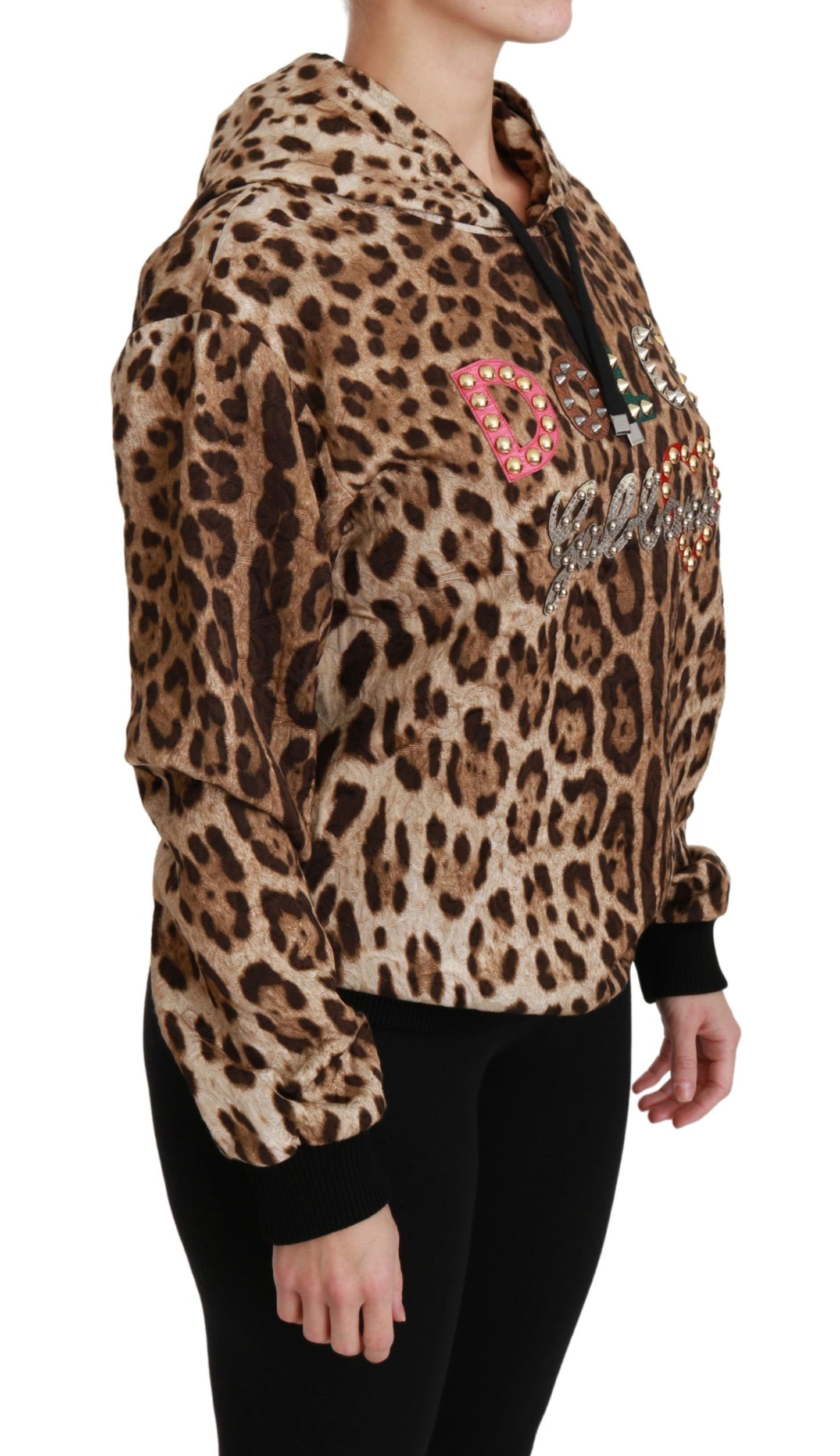 Pull en léopard Ayers à capuche et ornements cloutés marron de Dolce & Gabbana