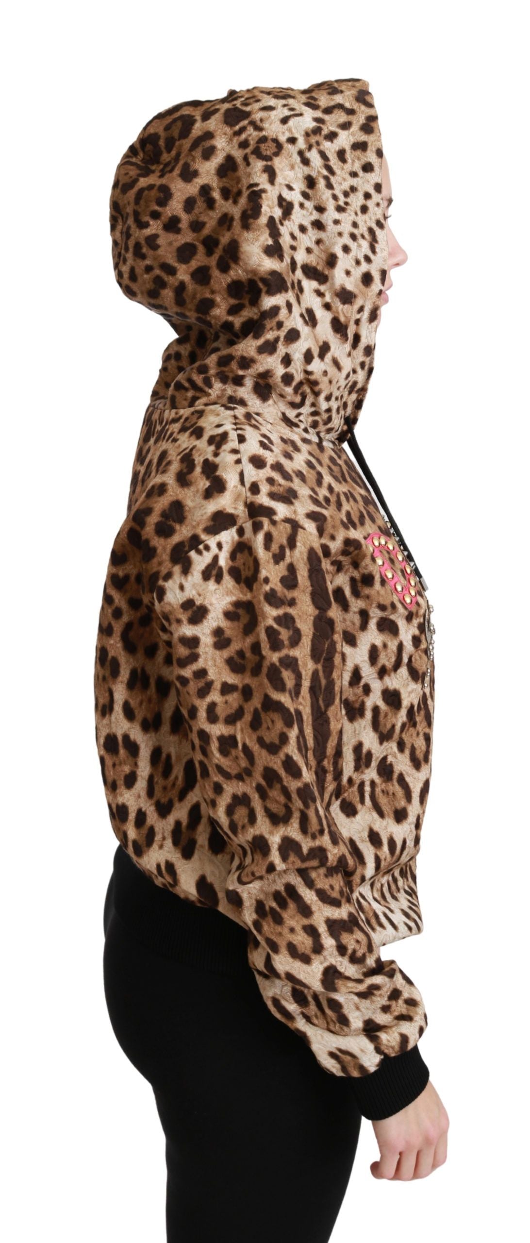 Pull en léopard Ayers à capuche et ornements cloutés marron de Dolce & Gabbana
