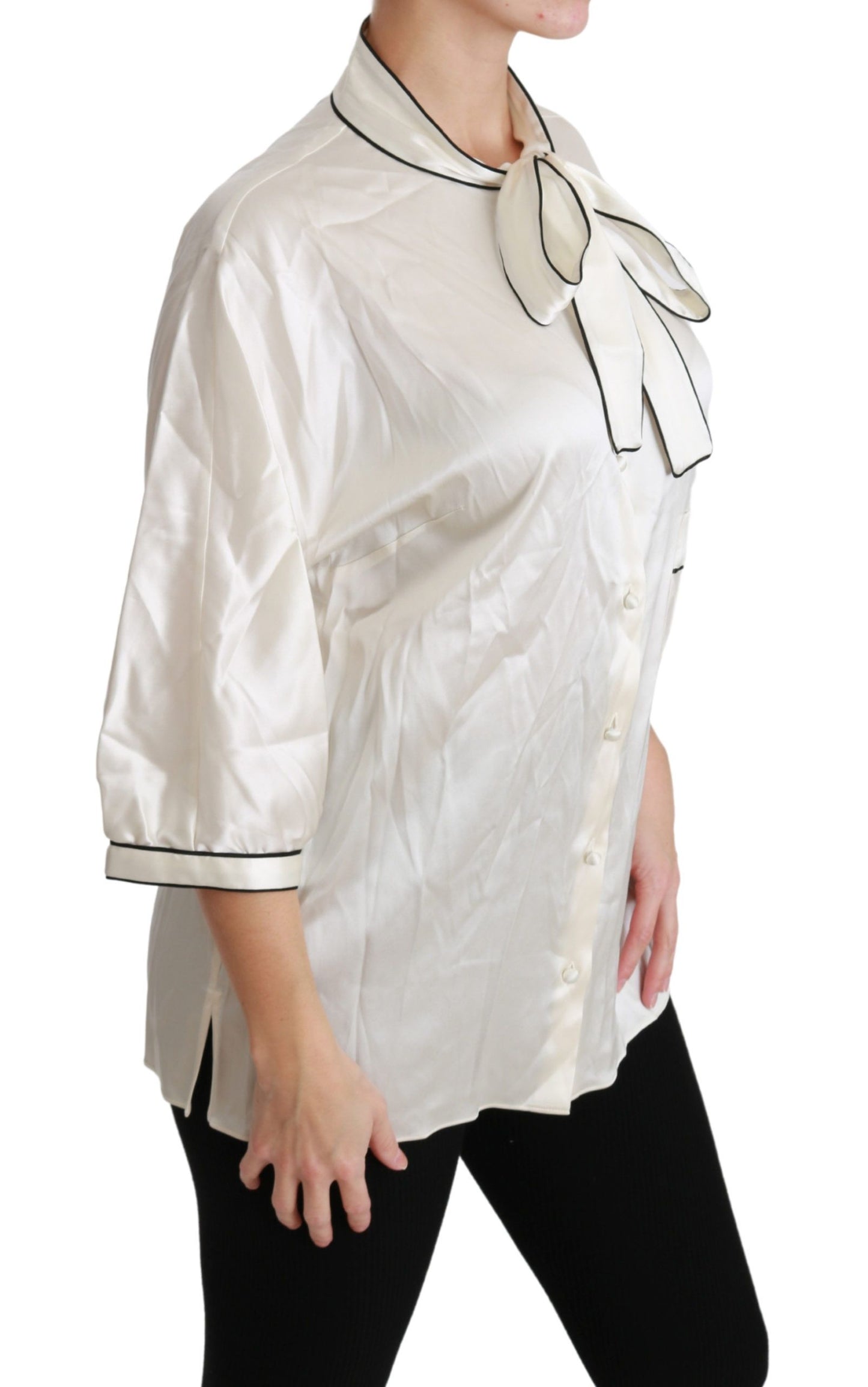 Blouse chemise en soie beige à manches 3/4 de Dolce & Gabbana